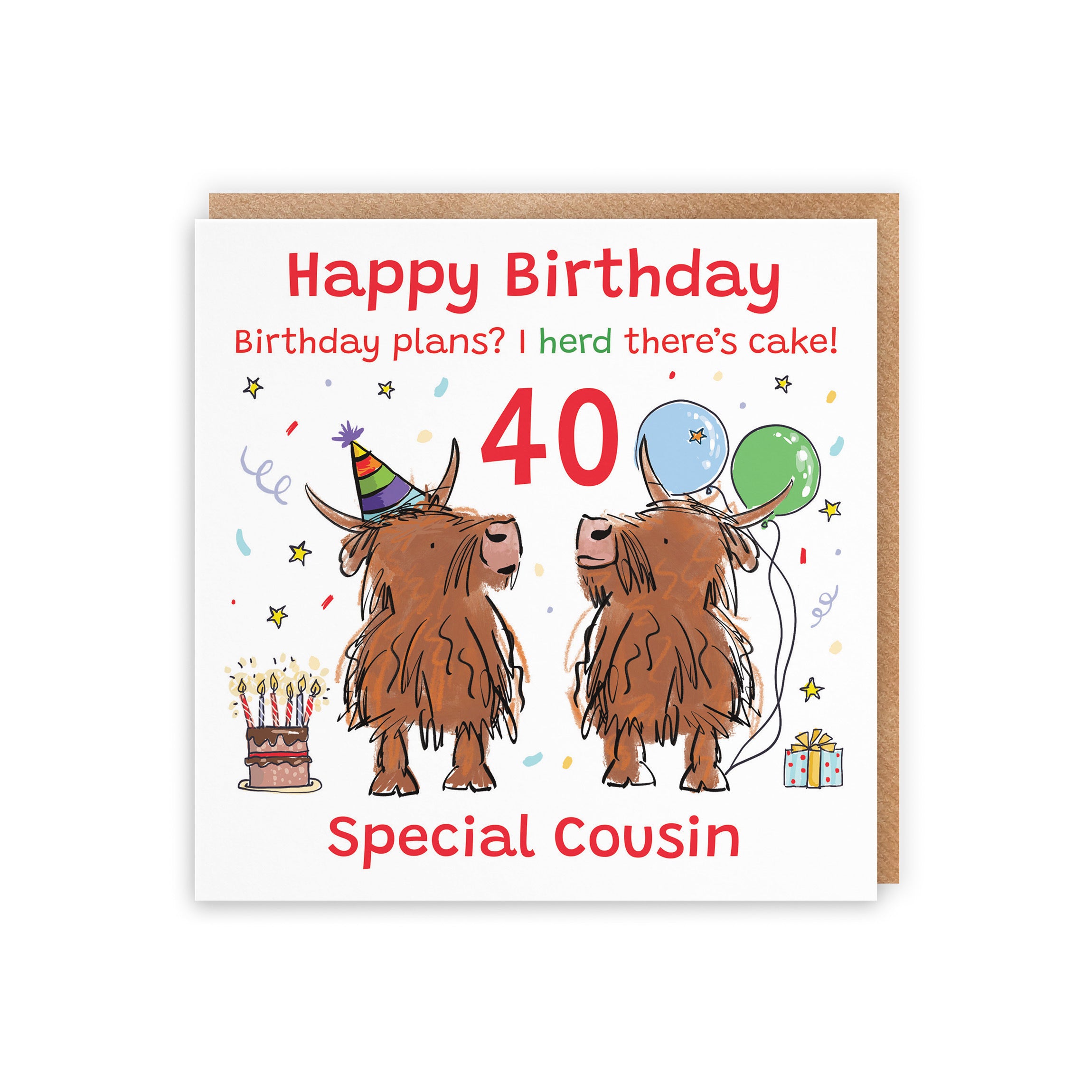 40th Cousin Birthday Card Highland Cows Animal Party - Default Title (RM01086)