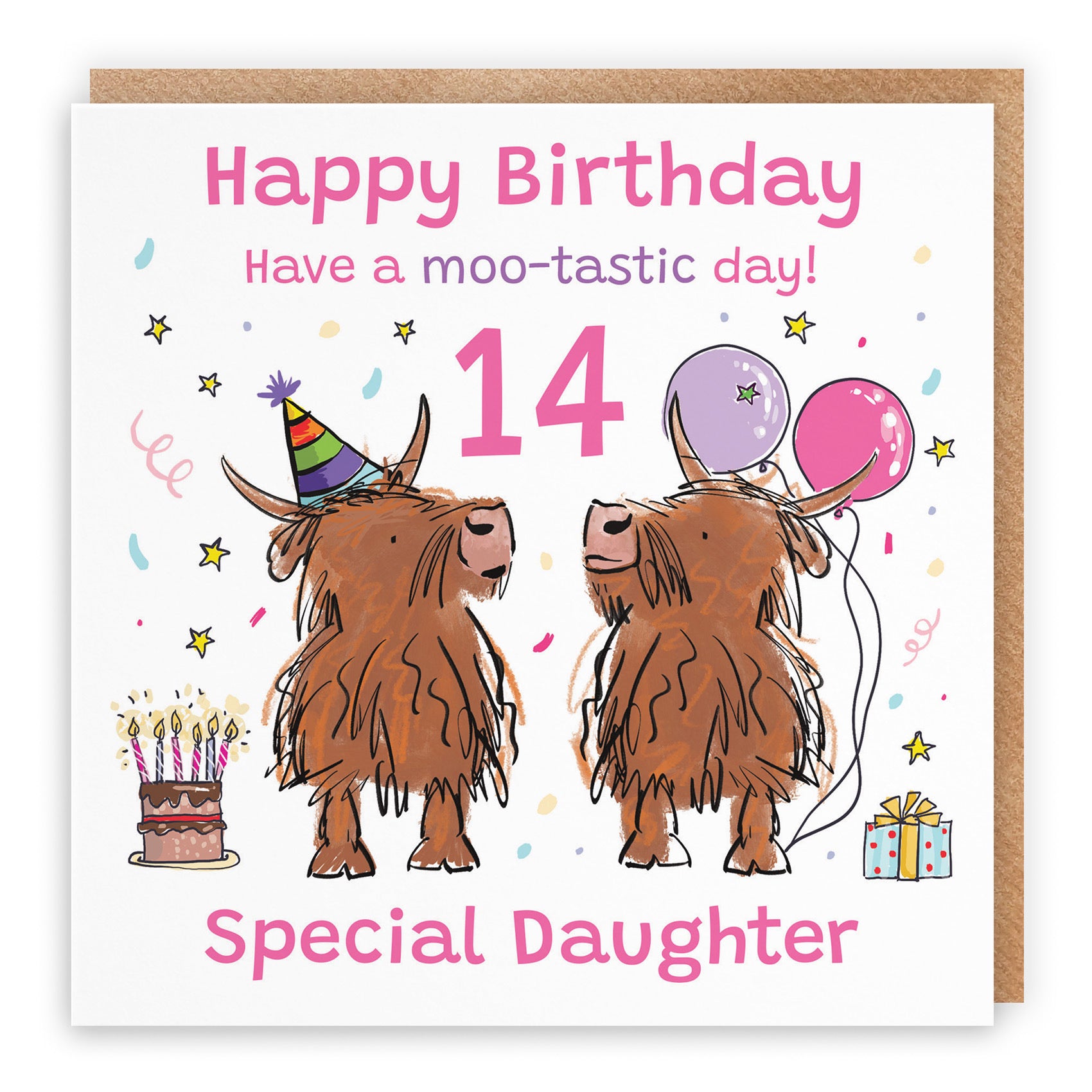 14th Daughter Birthday Card Highland Cows Animal Party - Default Title (RM01091)