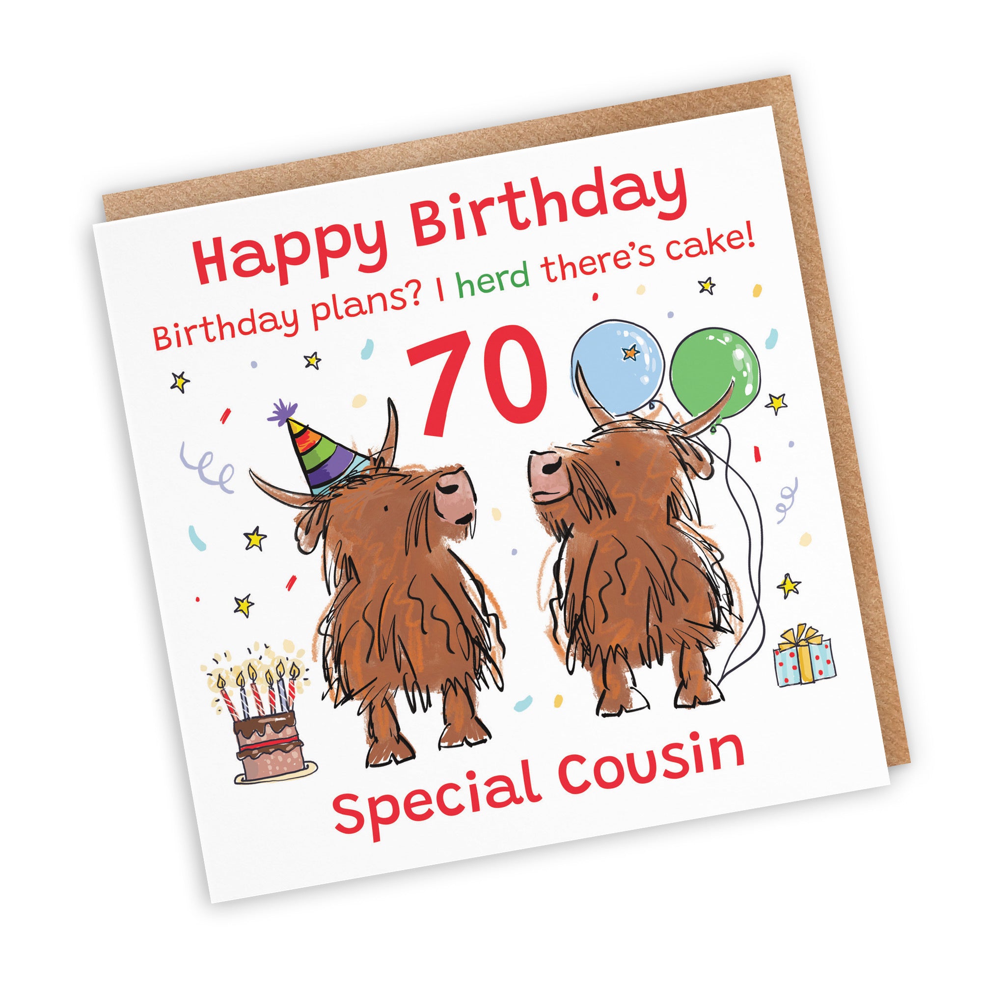 70th Cousin Birthday Card Highland Cows Animal Party - Default Title (RM01106)