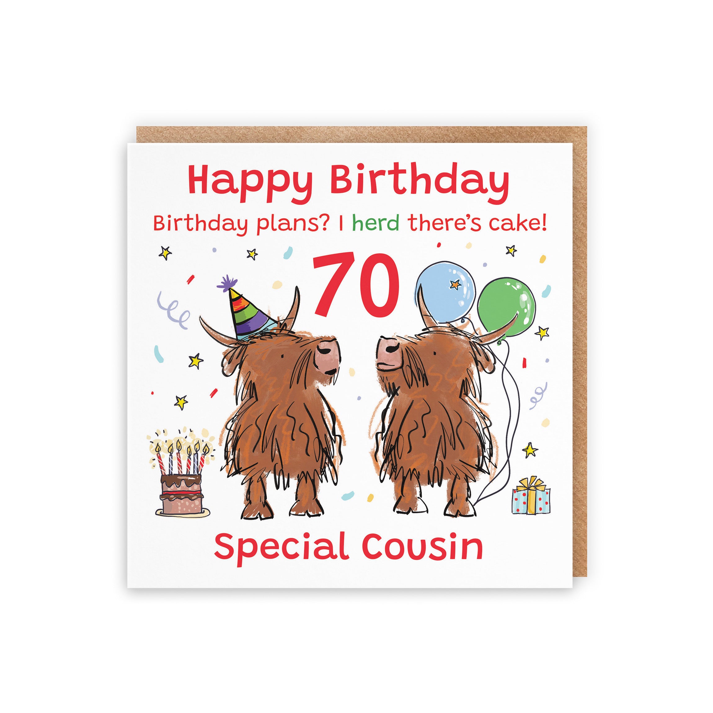 70th Cousin Birthday Card Highland Cows Animal Party - Default Title (RM01106)