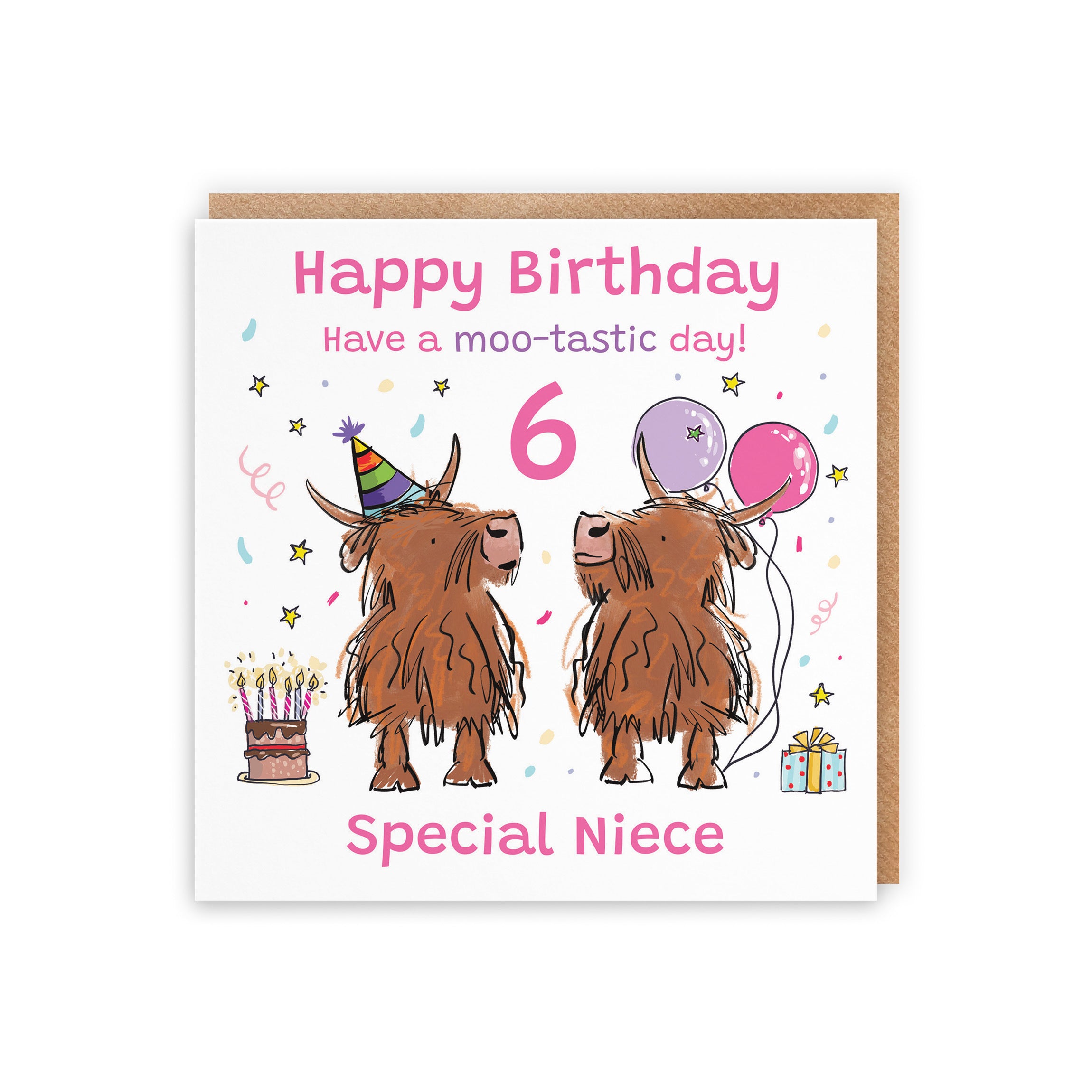 6th Niece Birthday Card Highland Cows Animal Party - Default Title (RM01119)