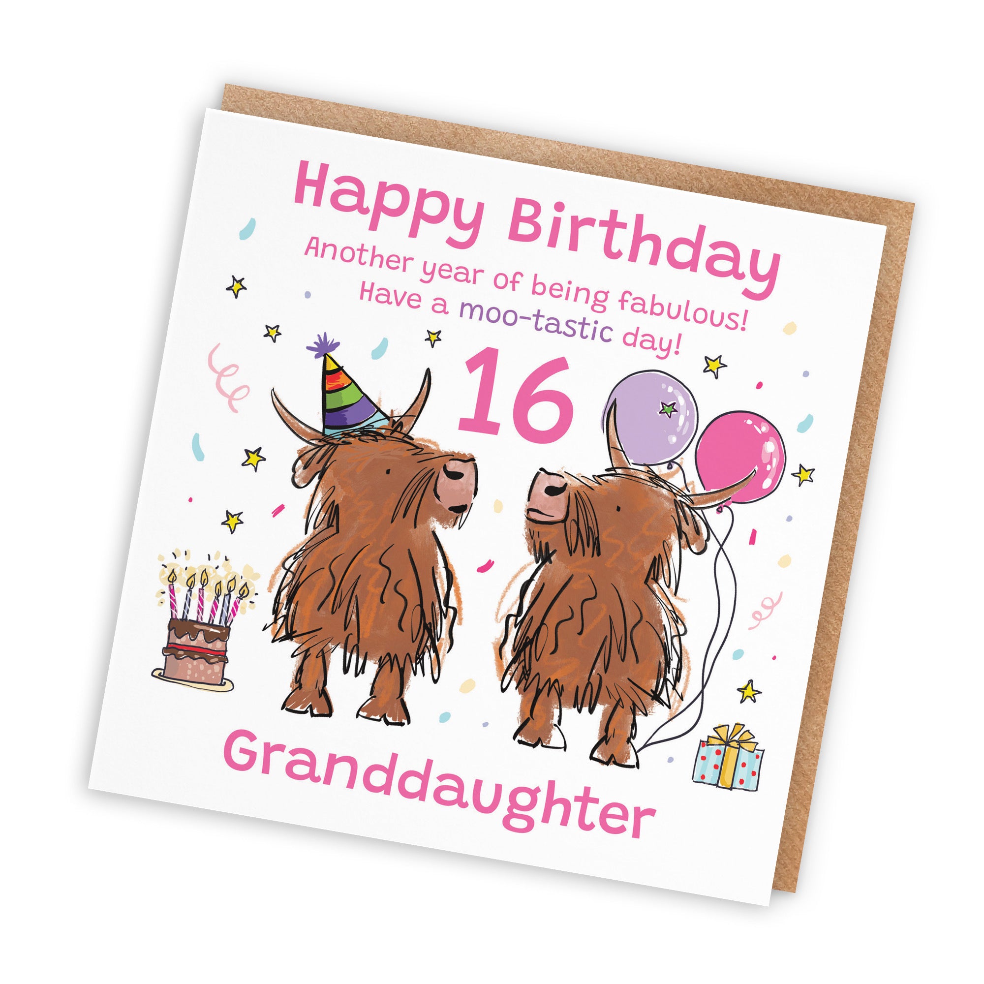 16th Granddaughter Birthday Card Highland Cows Animal Party - Default Title (RM01129)
