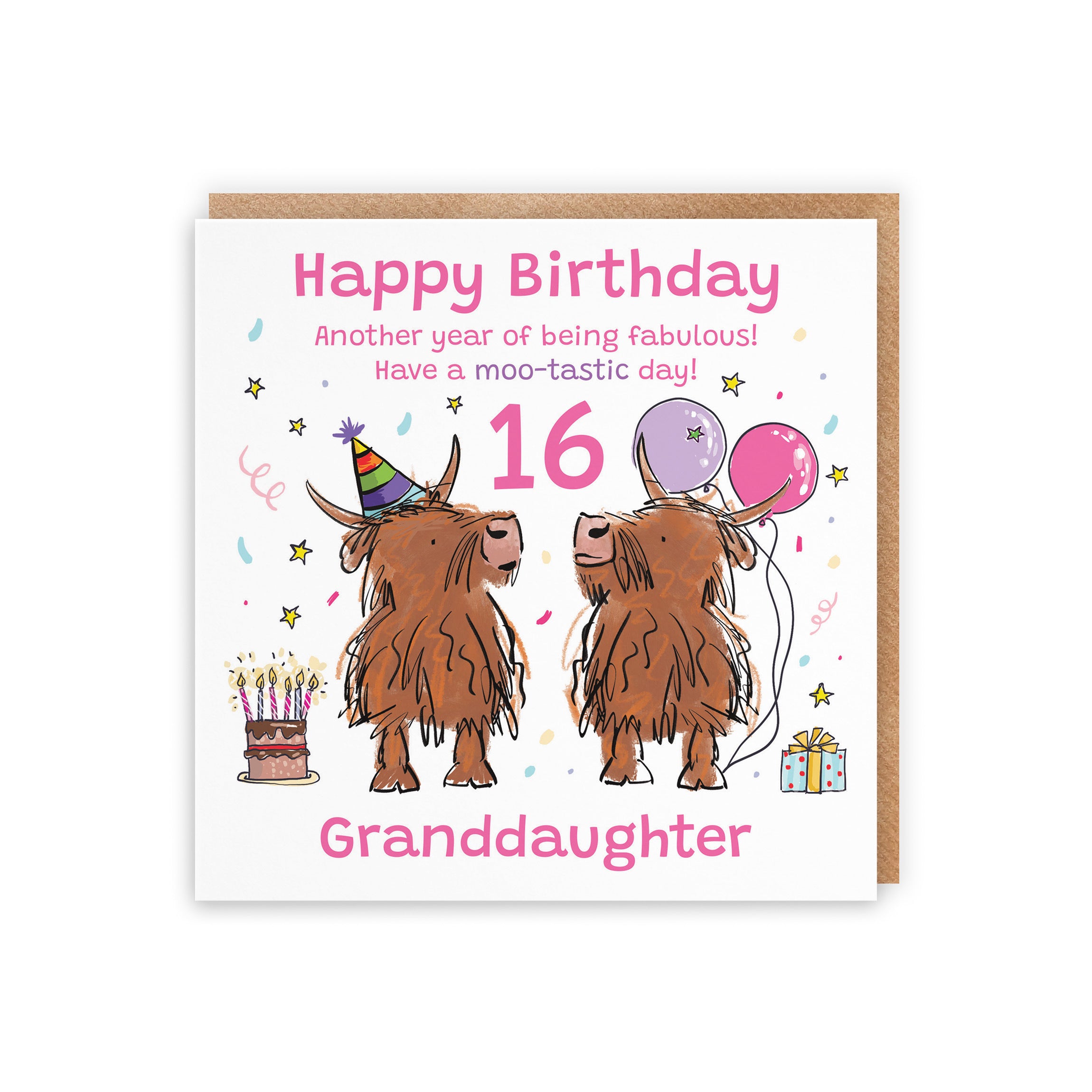 16th Granddaughter Birthday Card Highland Cows Animal Party - Default Title (RM01129)