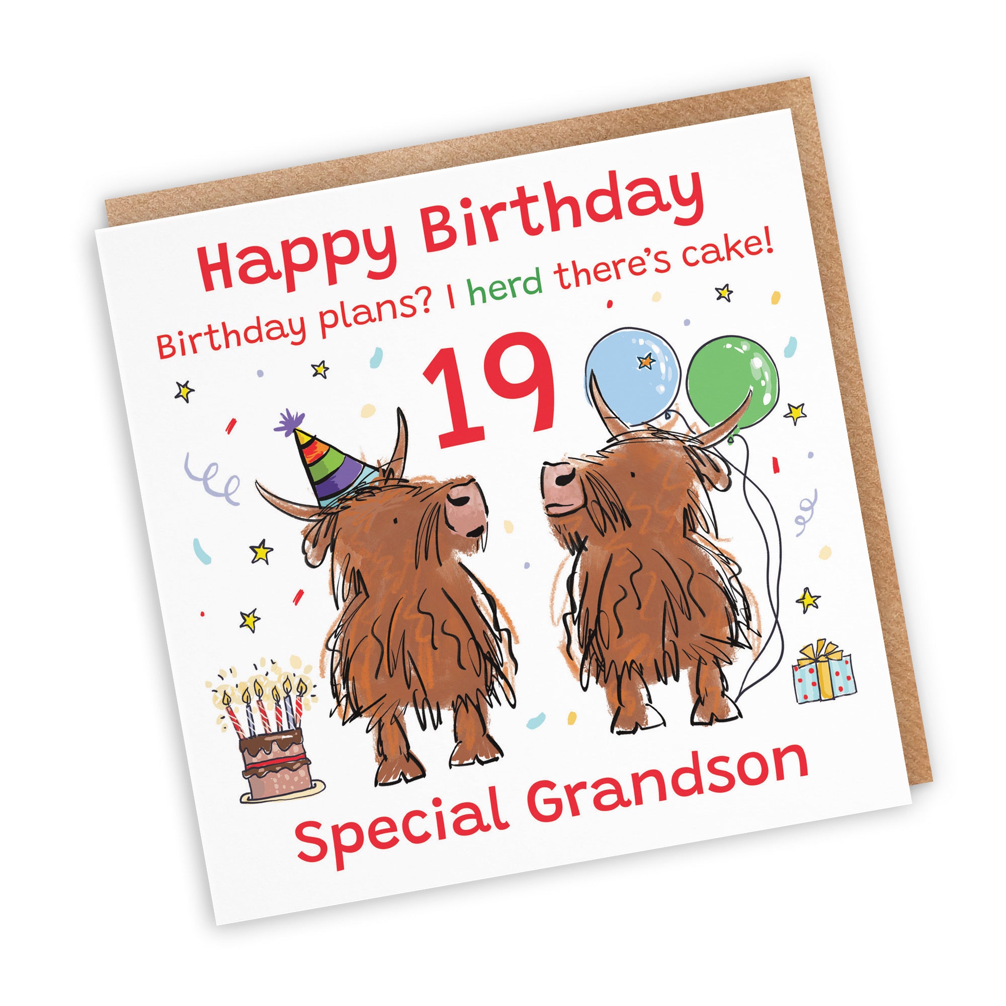 19th Grandson Birthday Card Highland Cows Animal Party - Default Title (RM01131)