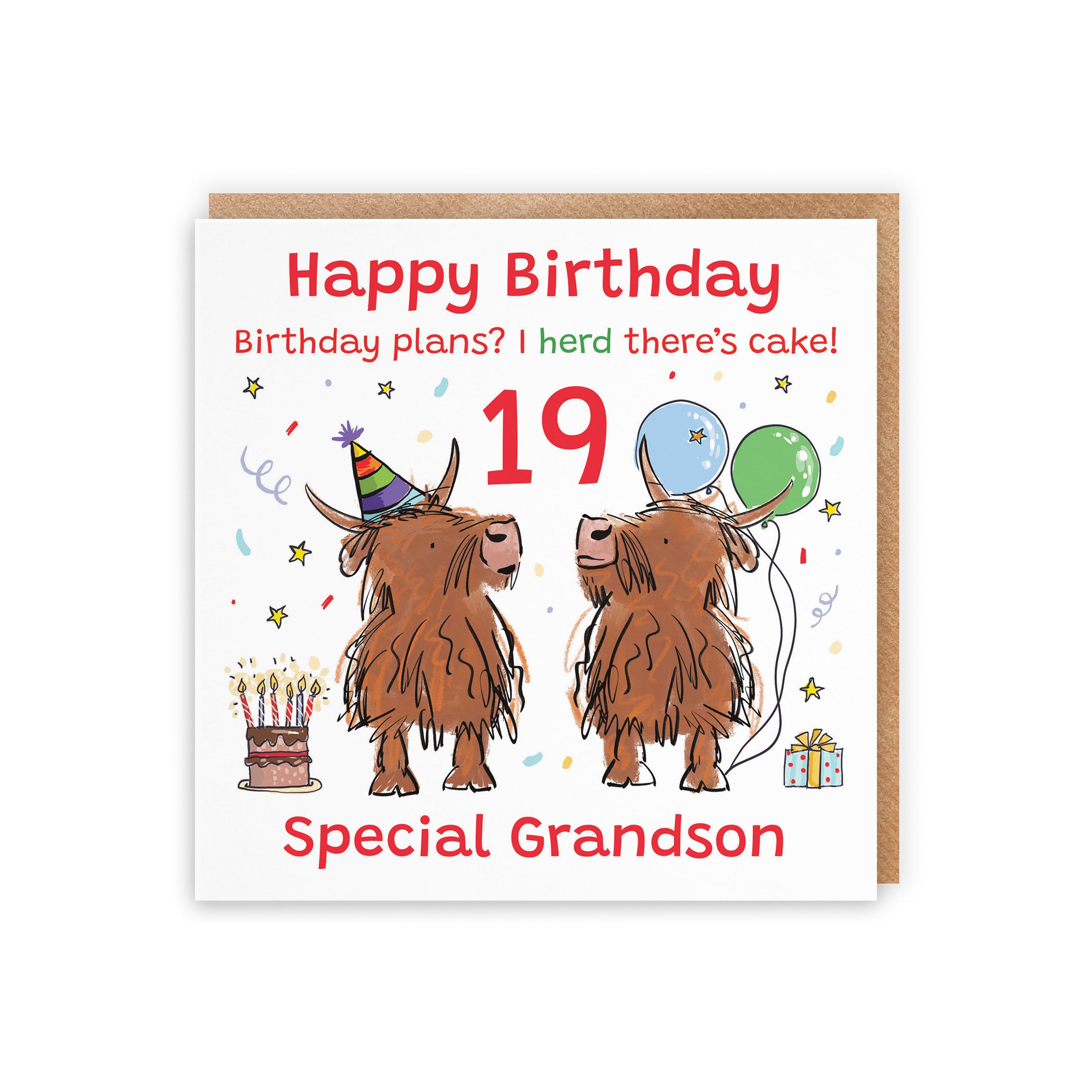 19th Grandson Birthday Card Highland Cows Animal Party - Default Title (RM01131)
