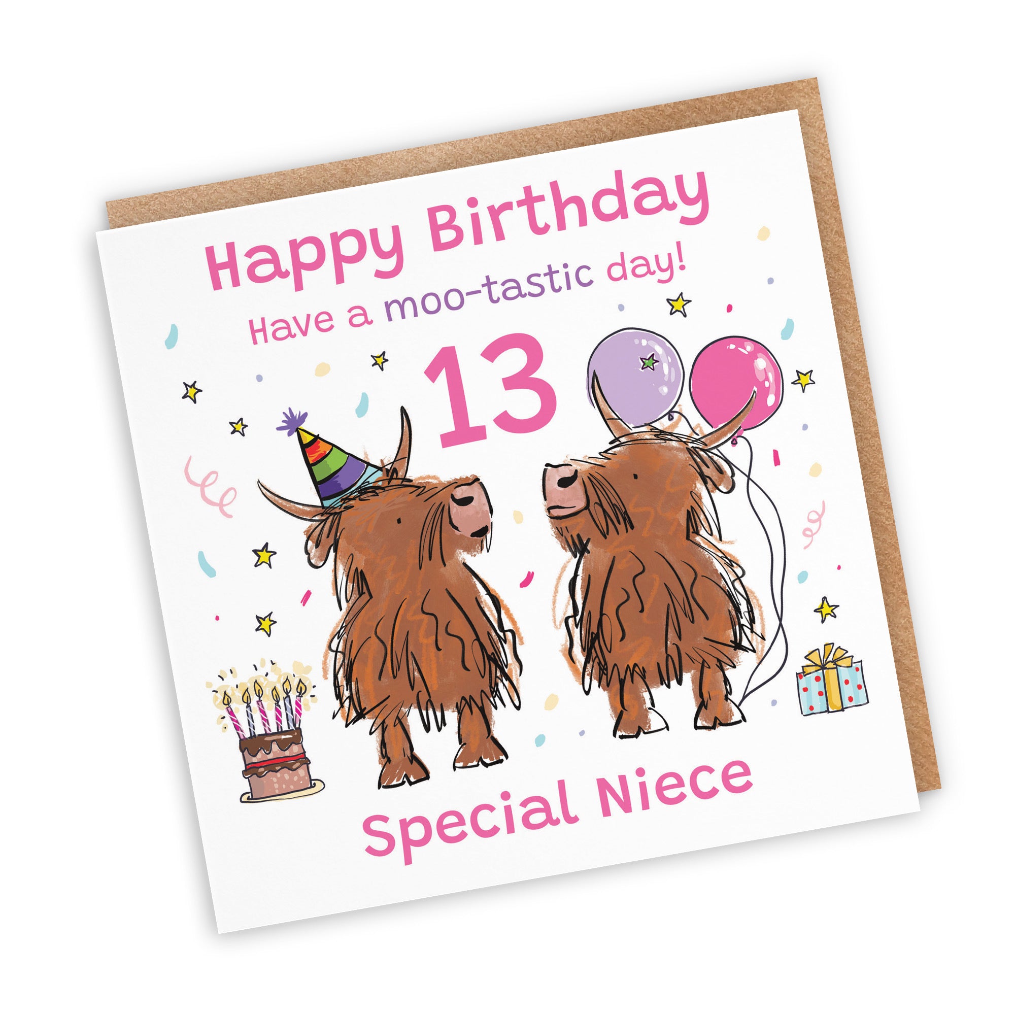 13th Niece Birthday Card Highland Cows Animal Party - Default Title (RM01134)