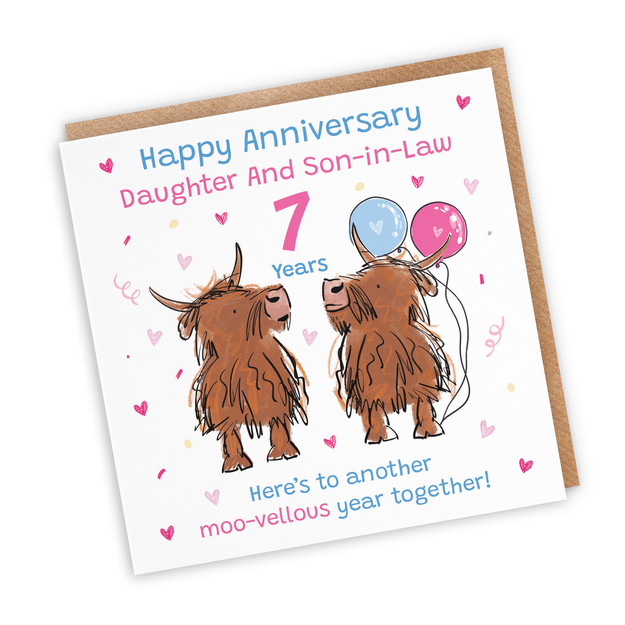 7th Daughter And Son-in-Law Anniversary Card Highland Cows Animal Party - Default Title (RM01139)