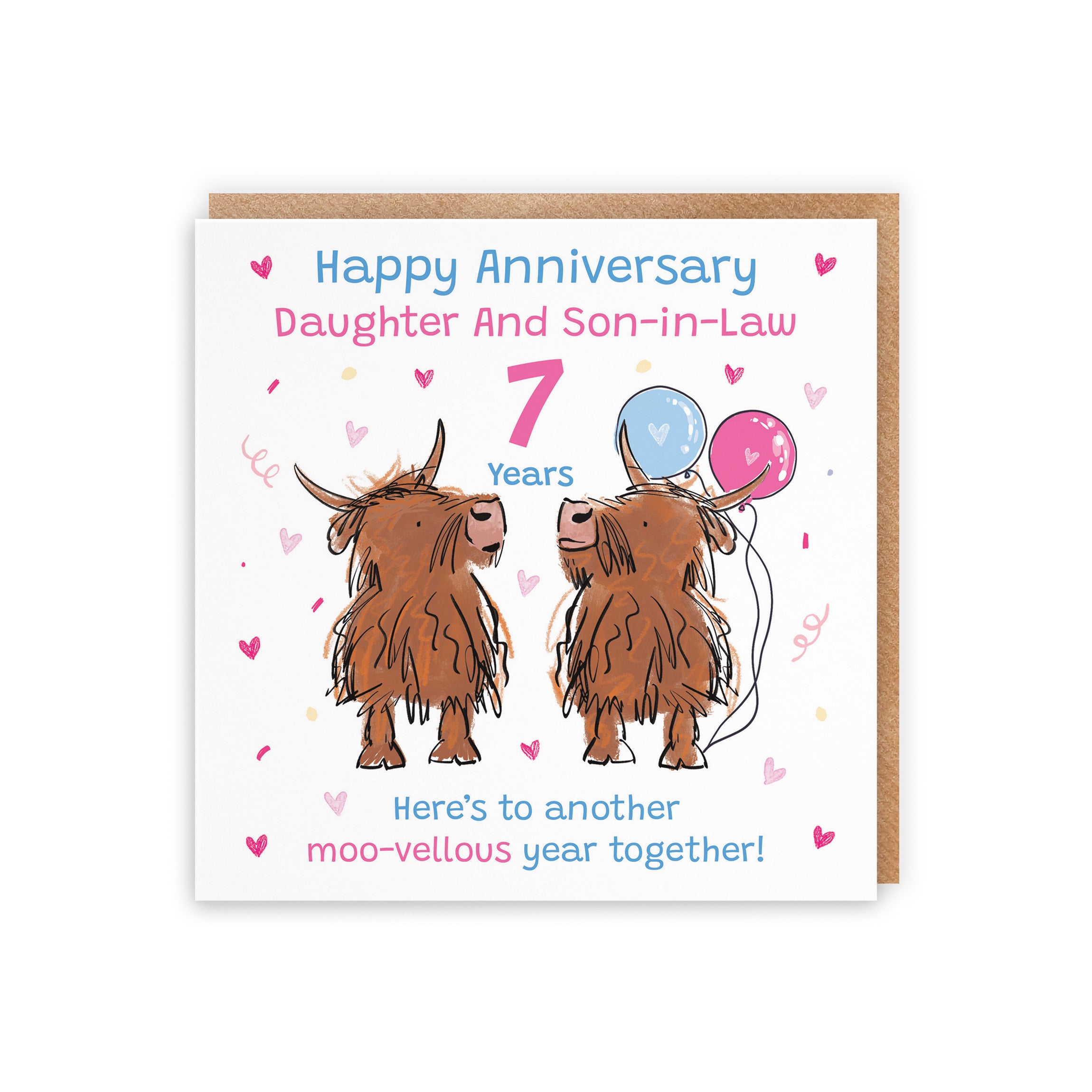 7th Daughter And Son-in-Law Anniversary Card Highland Cows Animal Party - Default Title (RM01139)