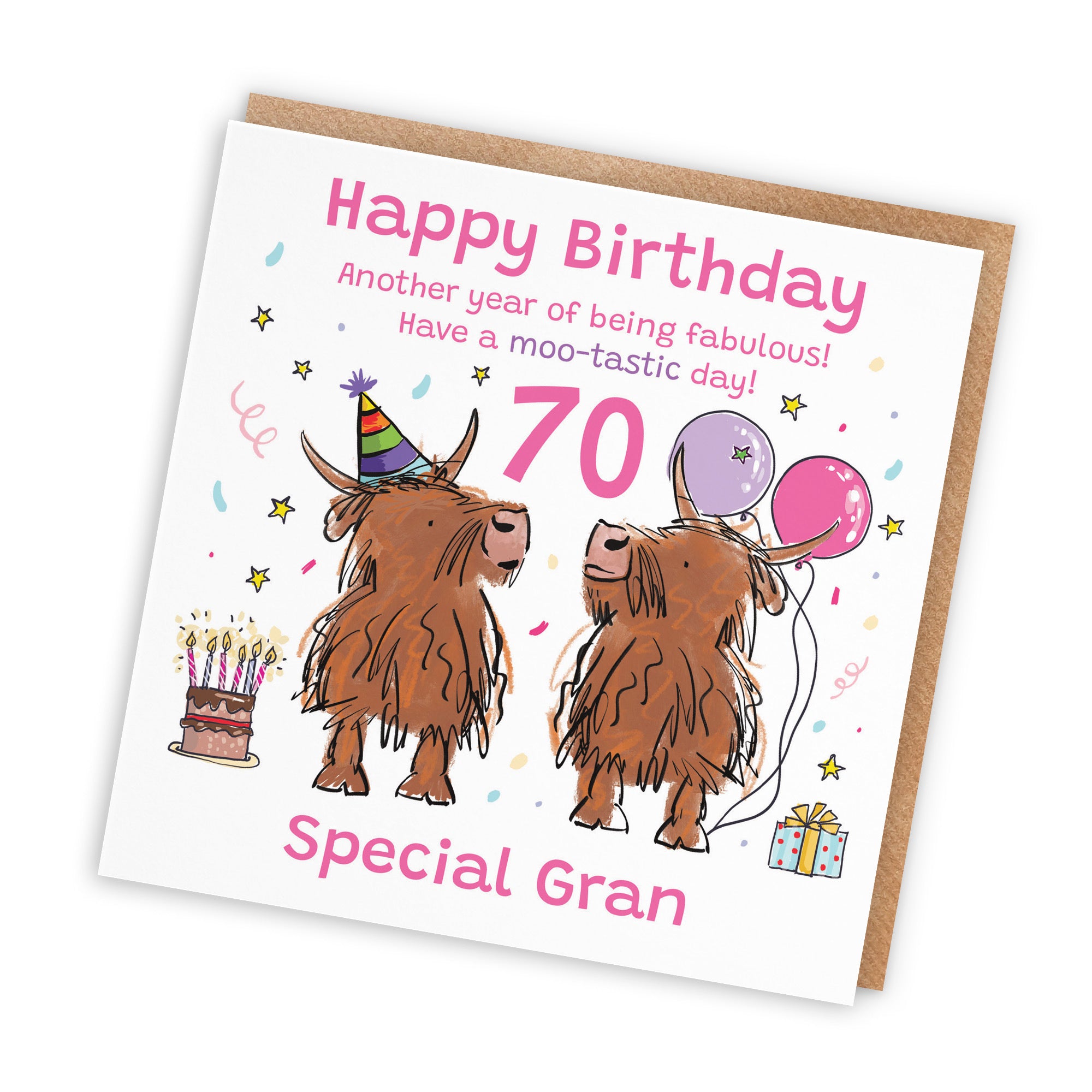 70th Gran Birthday Card Highland Cows Animal Party - Default Title (RM01140)