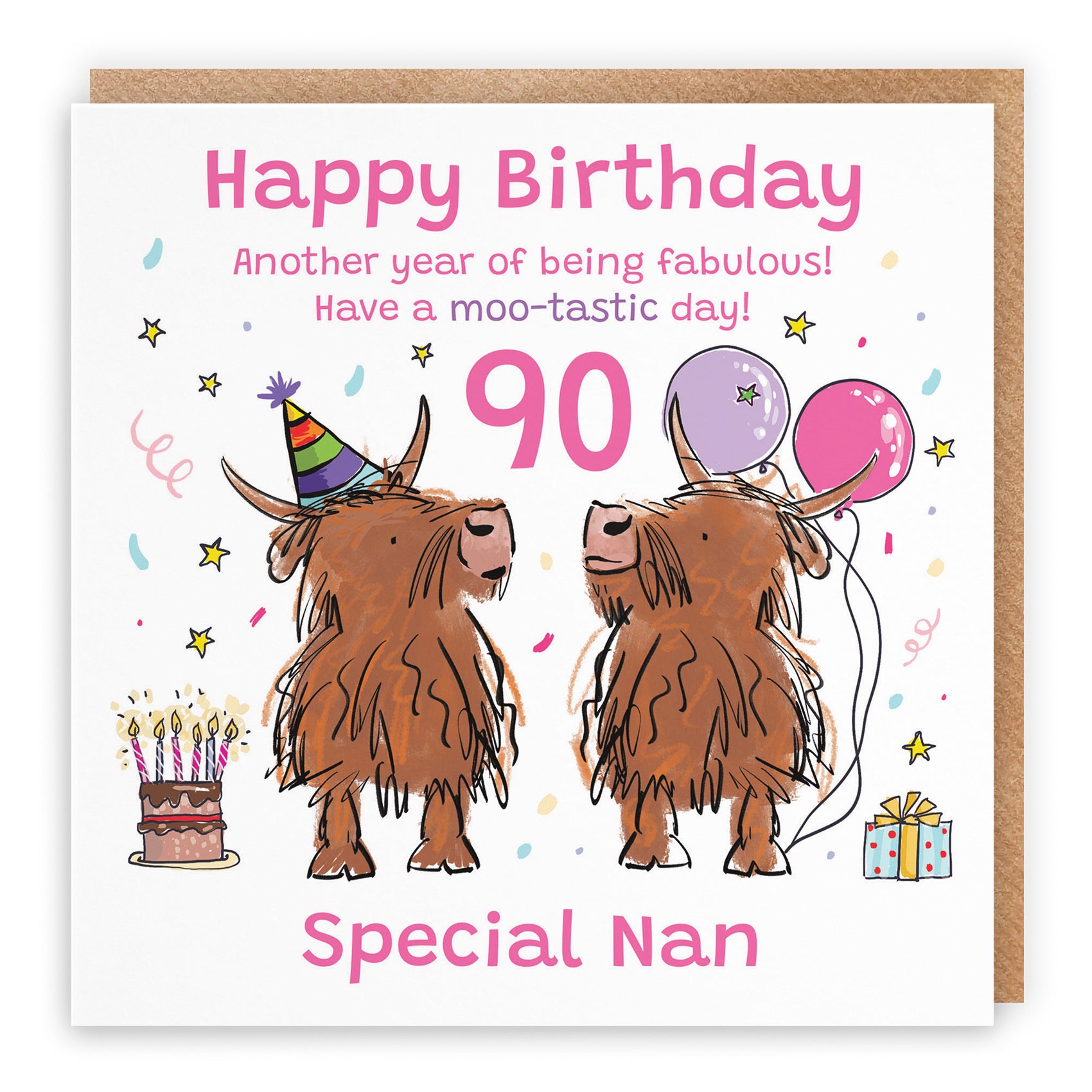 90th Nan Birthday Card Highland Cows Animal Party - Default Title (RM01141)