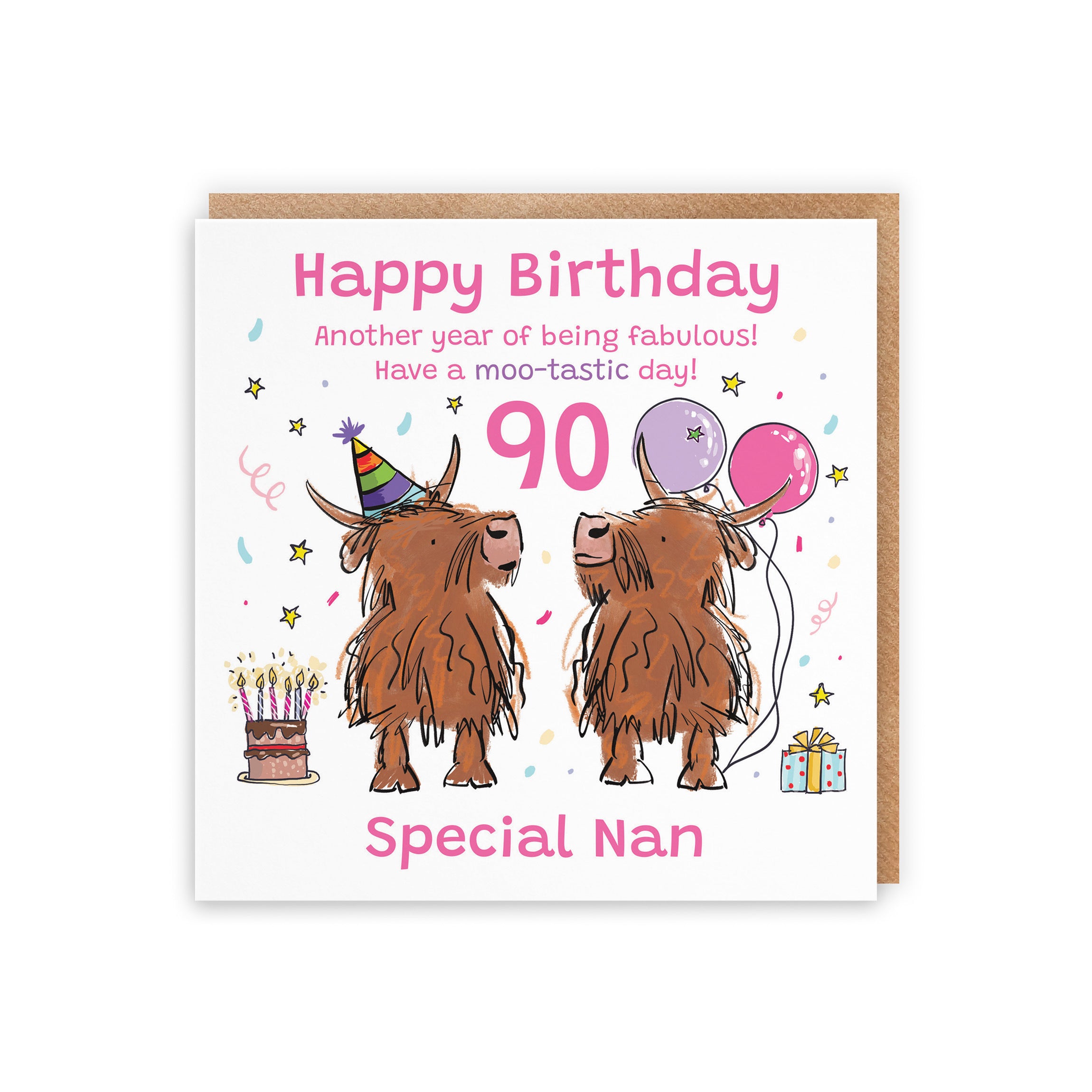 90th Nan Birthday Card Highland Cows Animal Party - Default Title (RM01141)