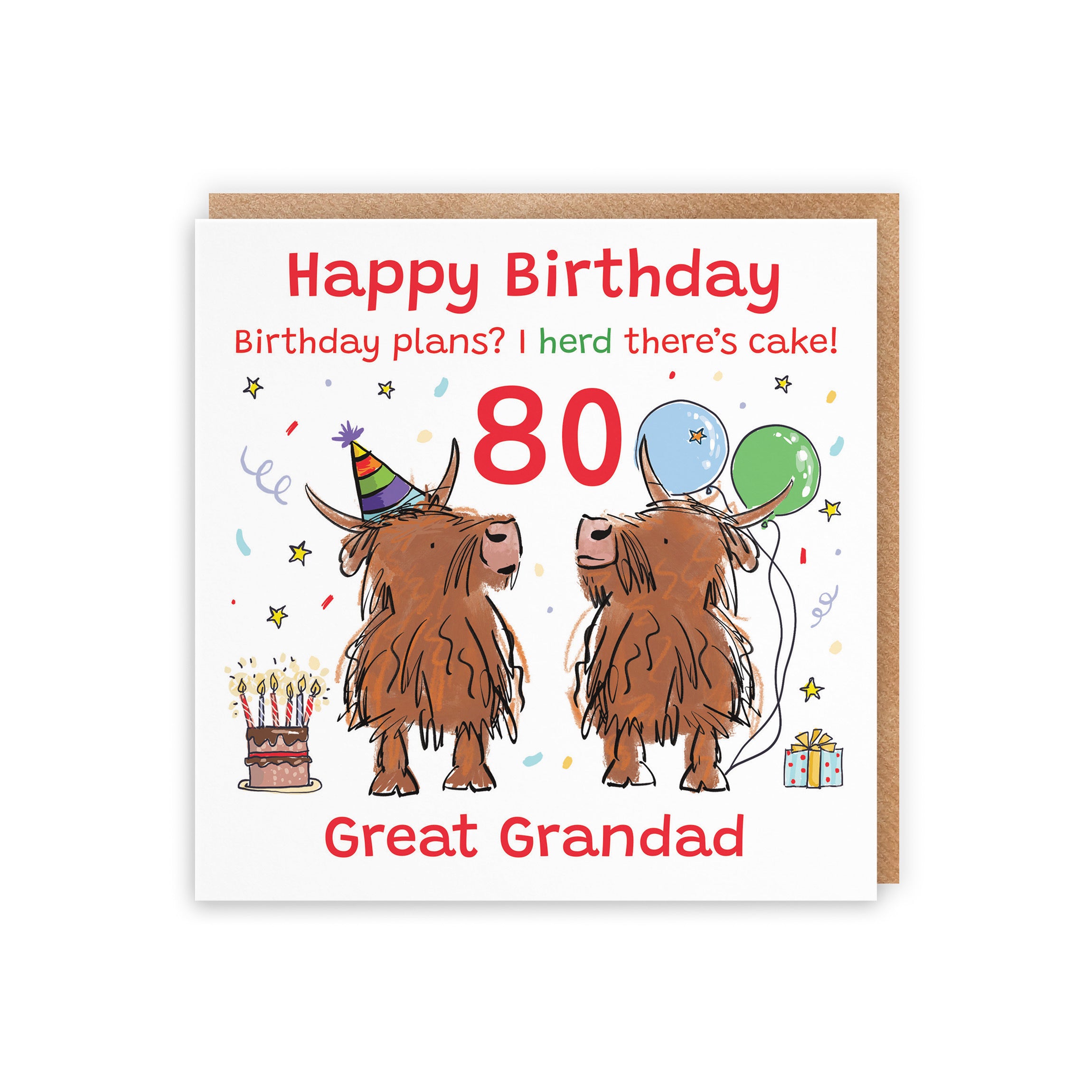 80th Great Grandad Birthday Card Highland Cows Animal Party - Default Title (RM01146)