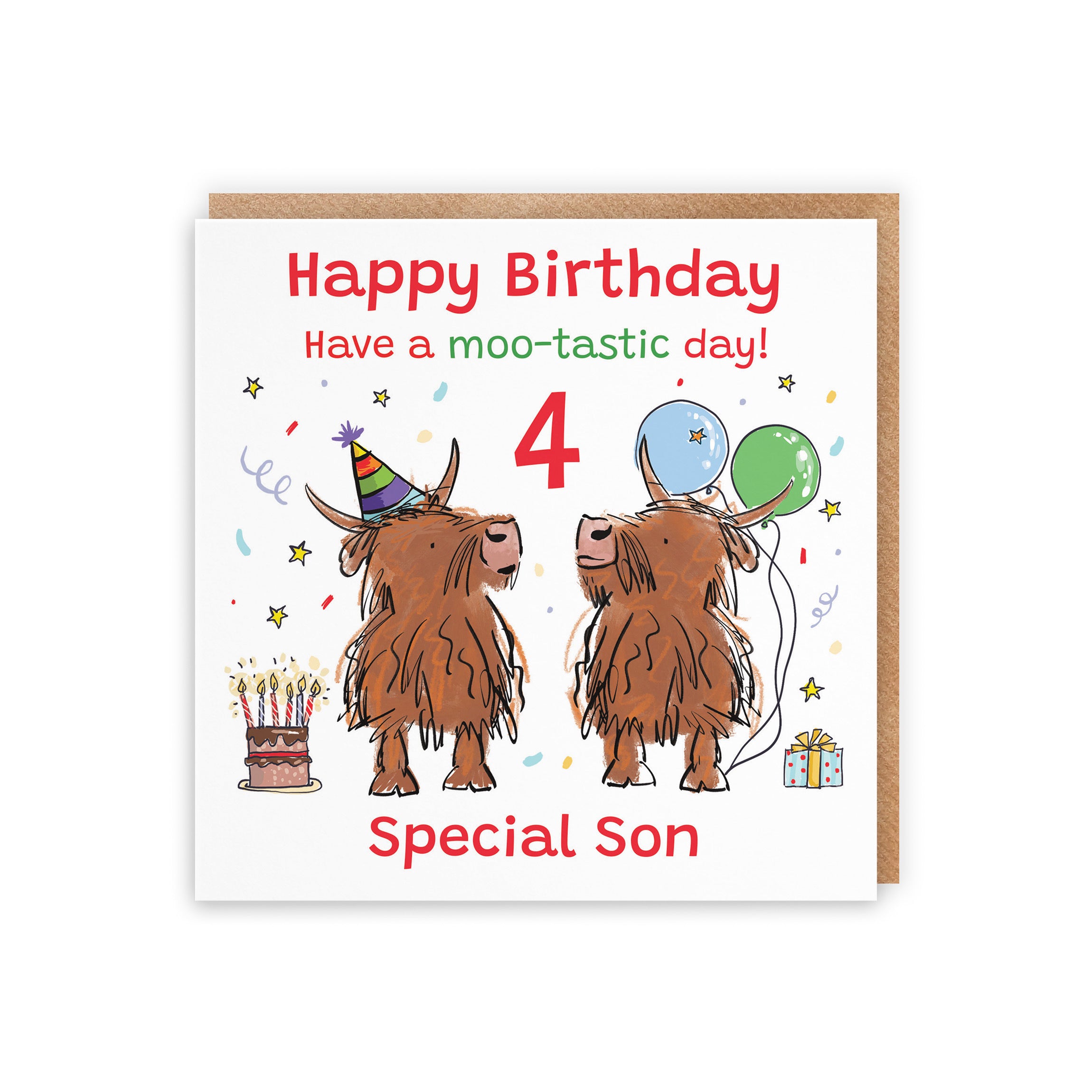 4th Son Birthday Card Highland Cows Animal Party - Default Title (RM01153)