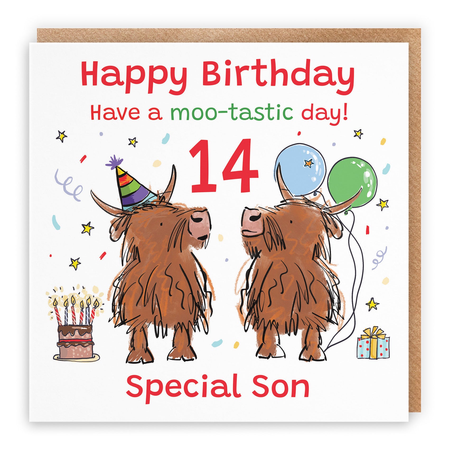 14th Son Birthday Card Highland Cows Animal Party - Default Title (RM01166)