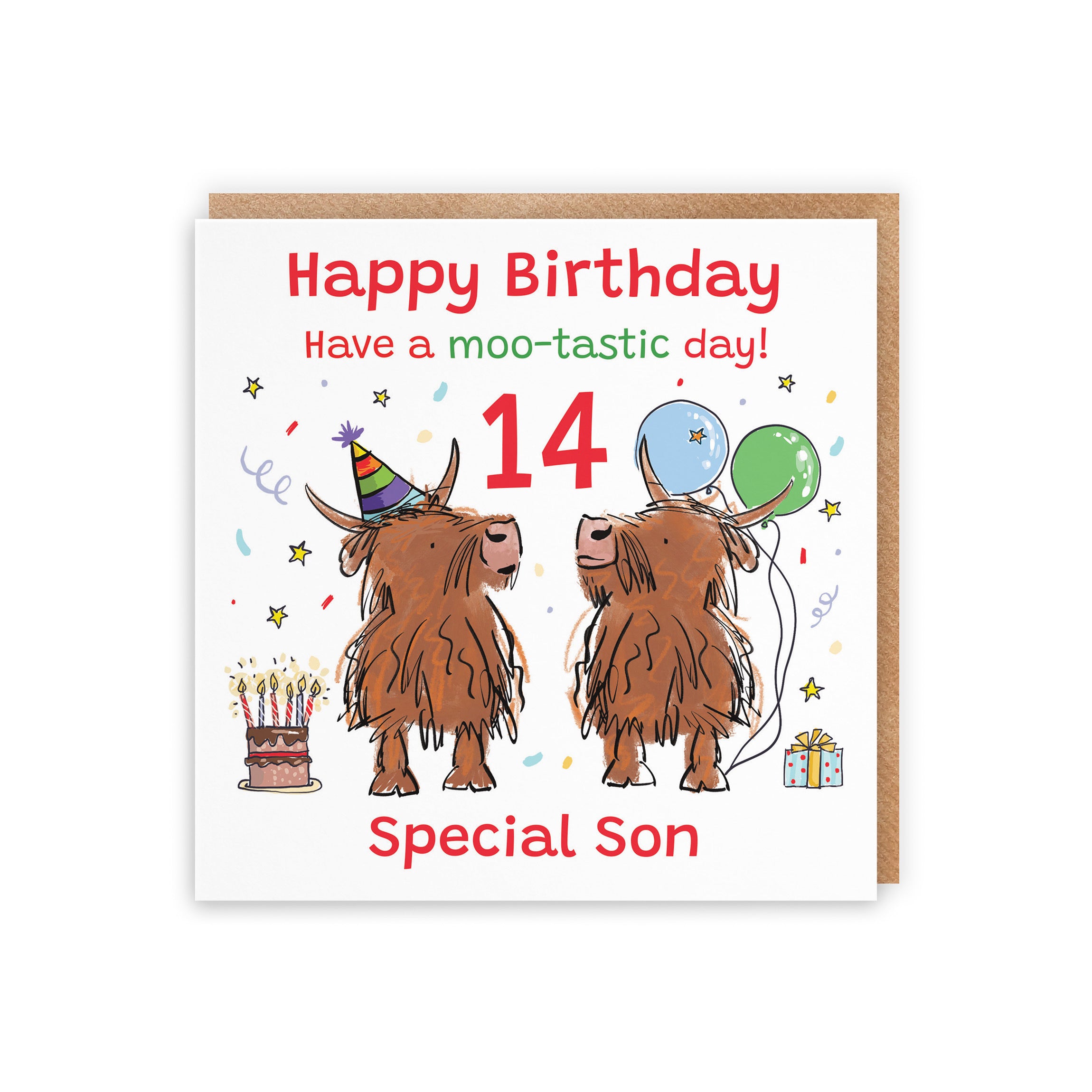 14th Son Birthday Card Highland Cows Animal Party - Default Title (RM01166)