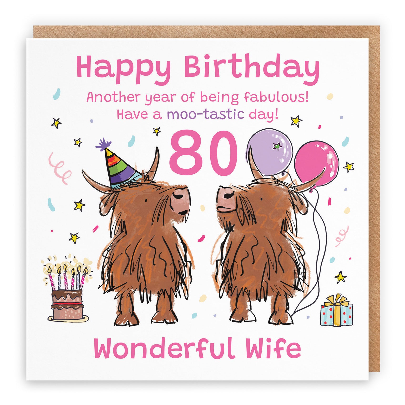 80th Wife Birthday Card Highland Cows Animal Party - Default Title (RM01171)