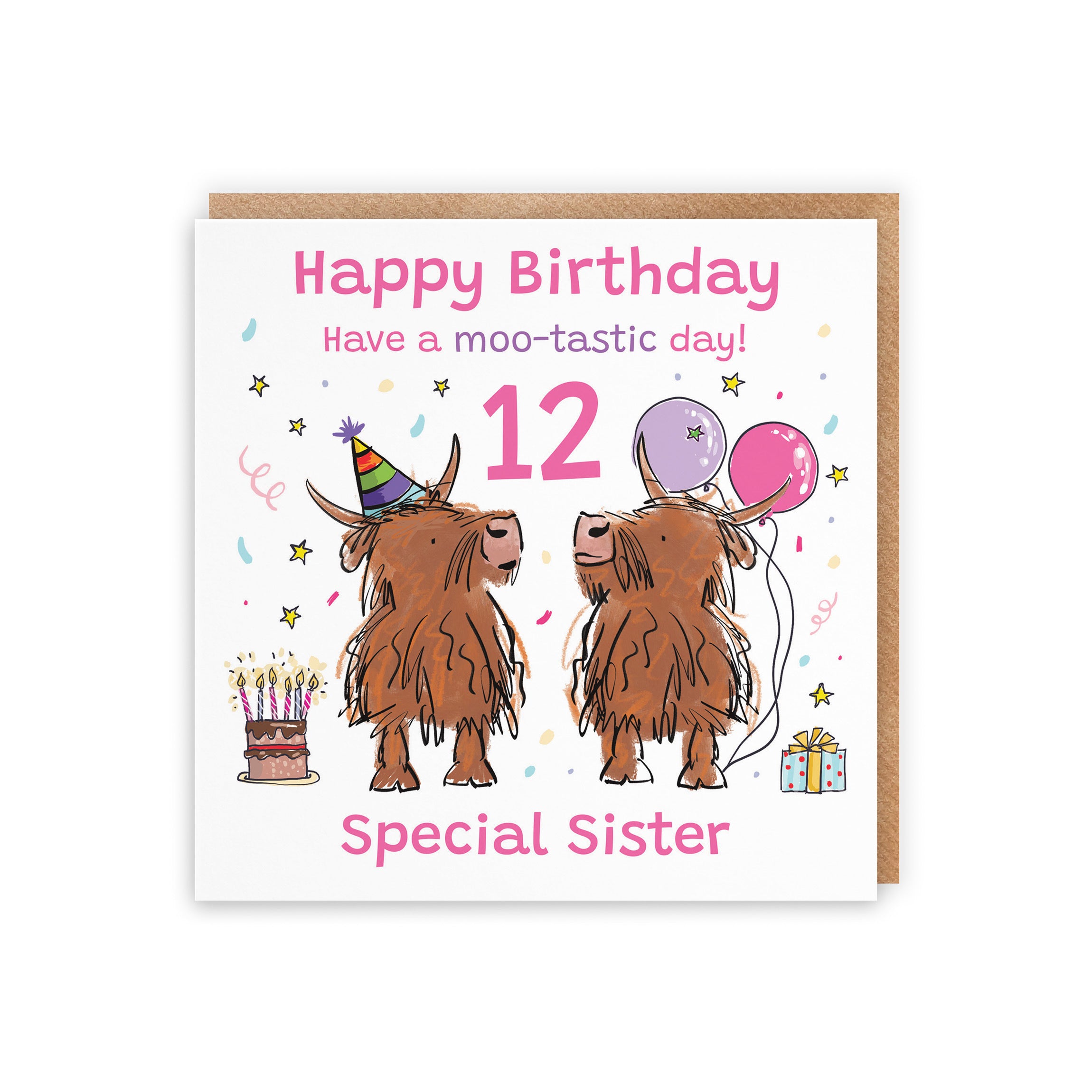 12th Sister Birthday Card Highland Cows Animal Party - Default Title (RM01172)