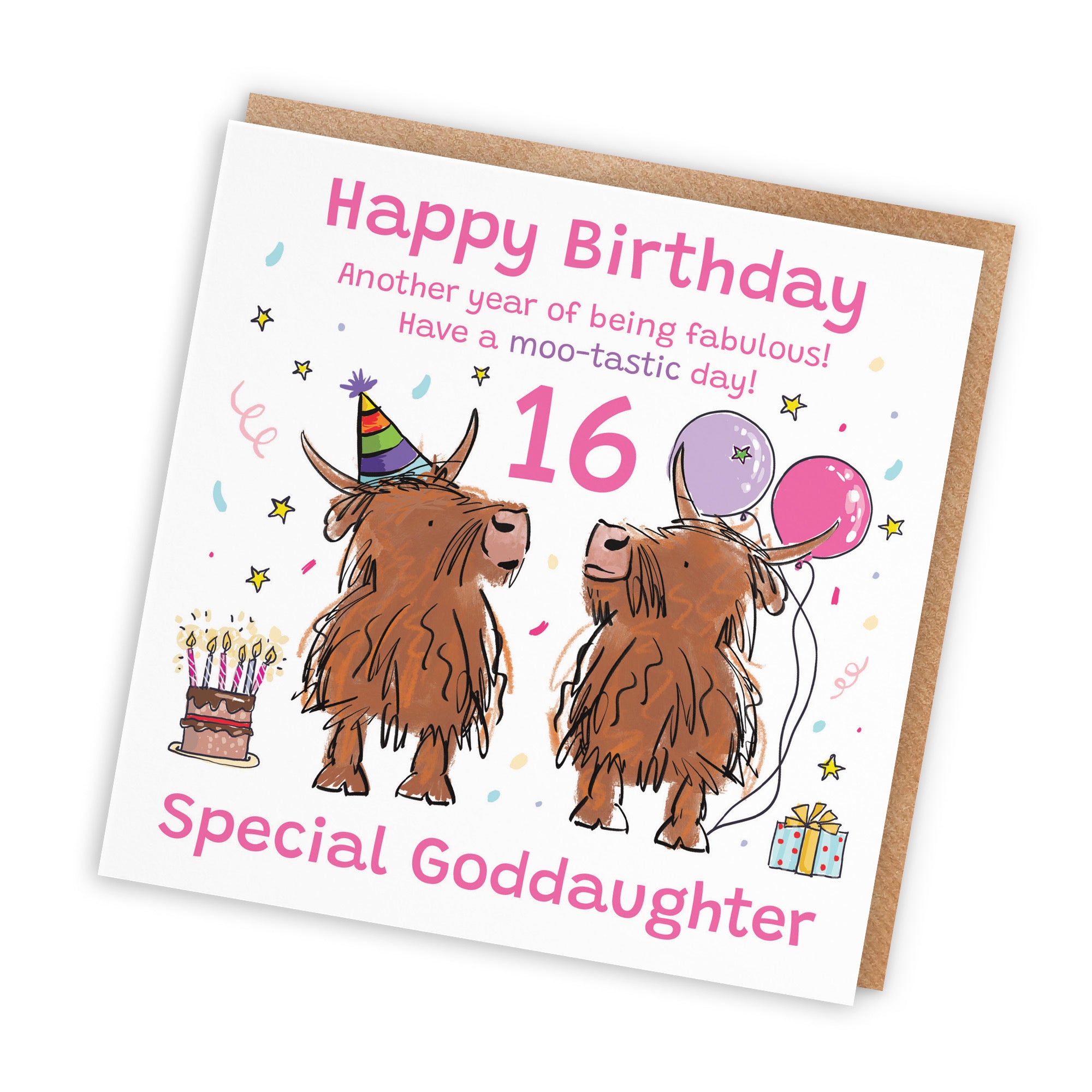 16th Goddaughter Birthday Card Highland Cows Animal Party - Default Title (RM01176)