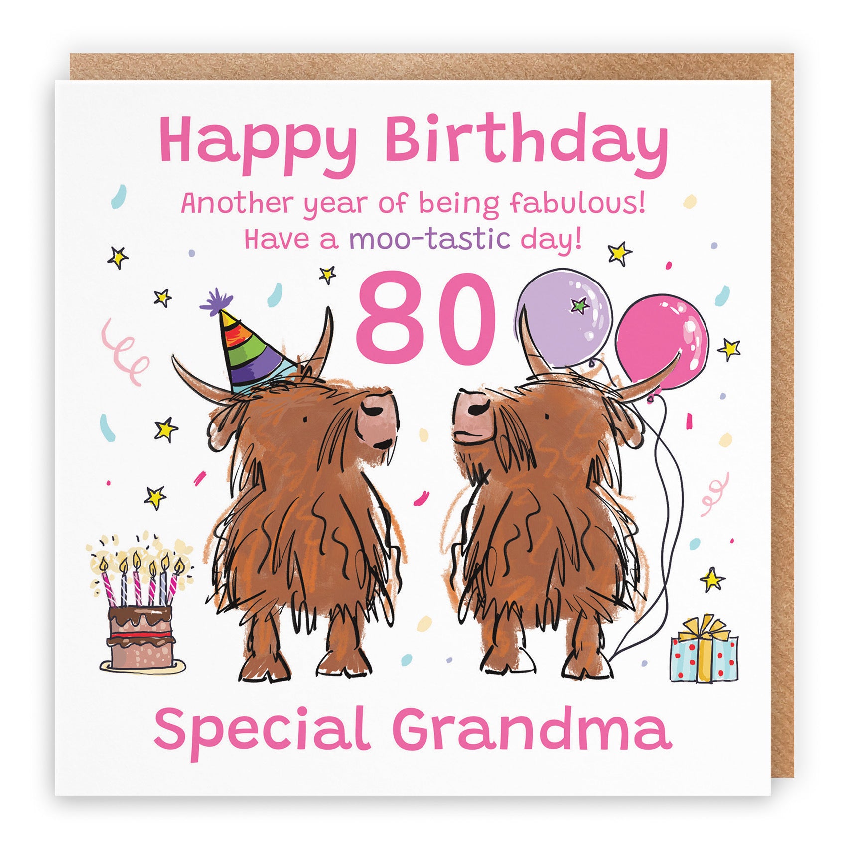 80th Grandma Birthday Card Highland Cows Animal Party - Default Title (RM01192)