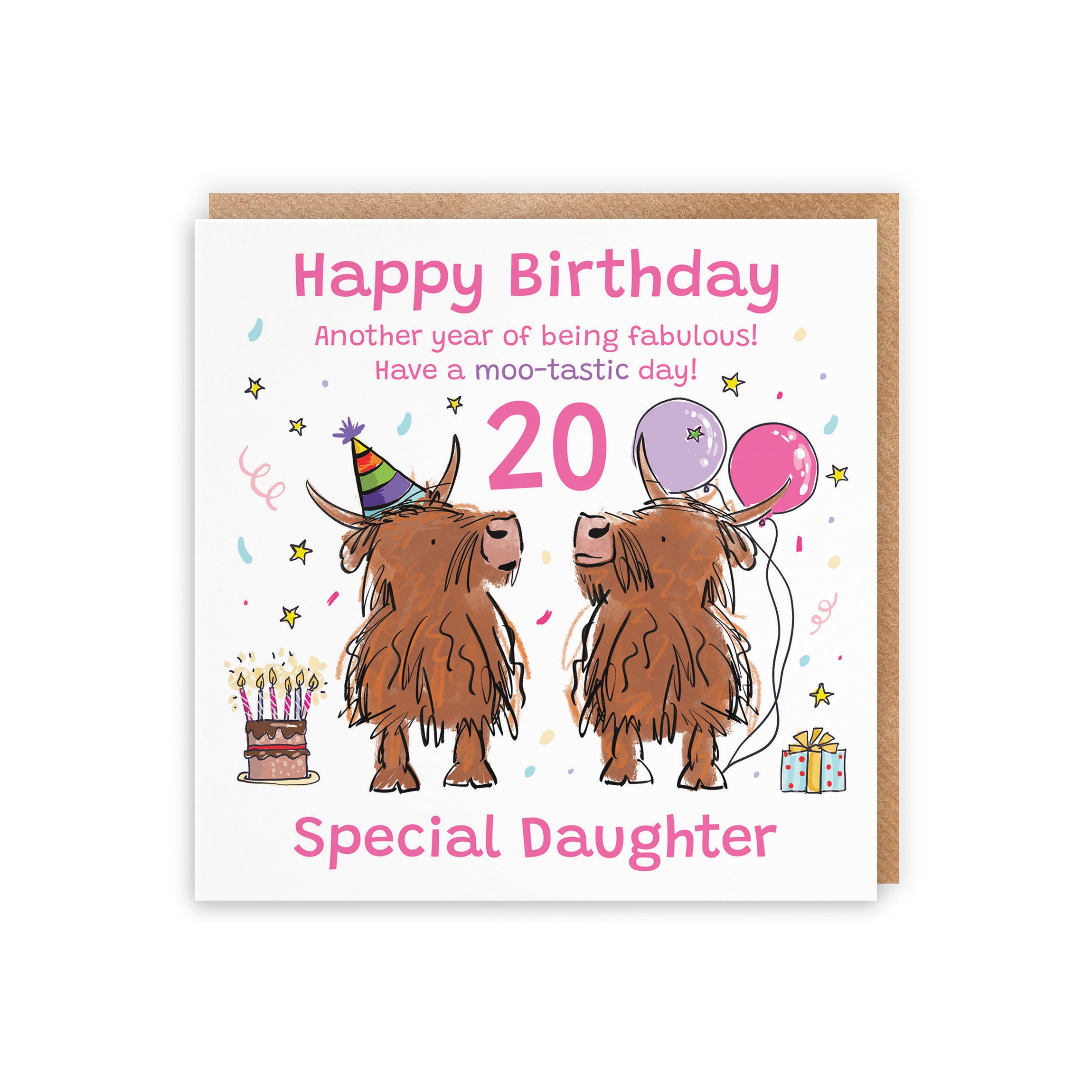 20th Daughter Birthday Card Highland Cows Animal Party - Default Title (RM01198)