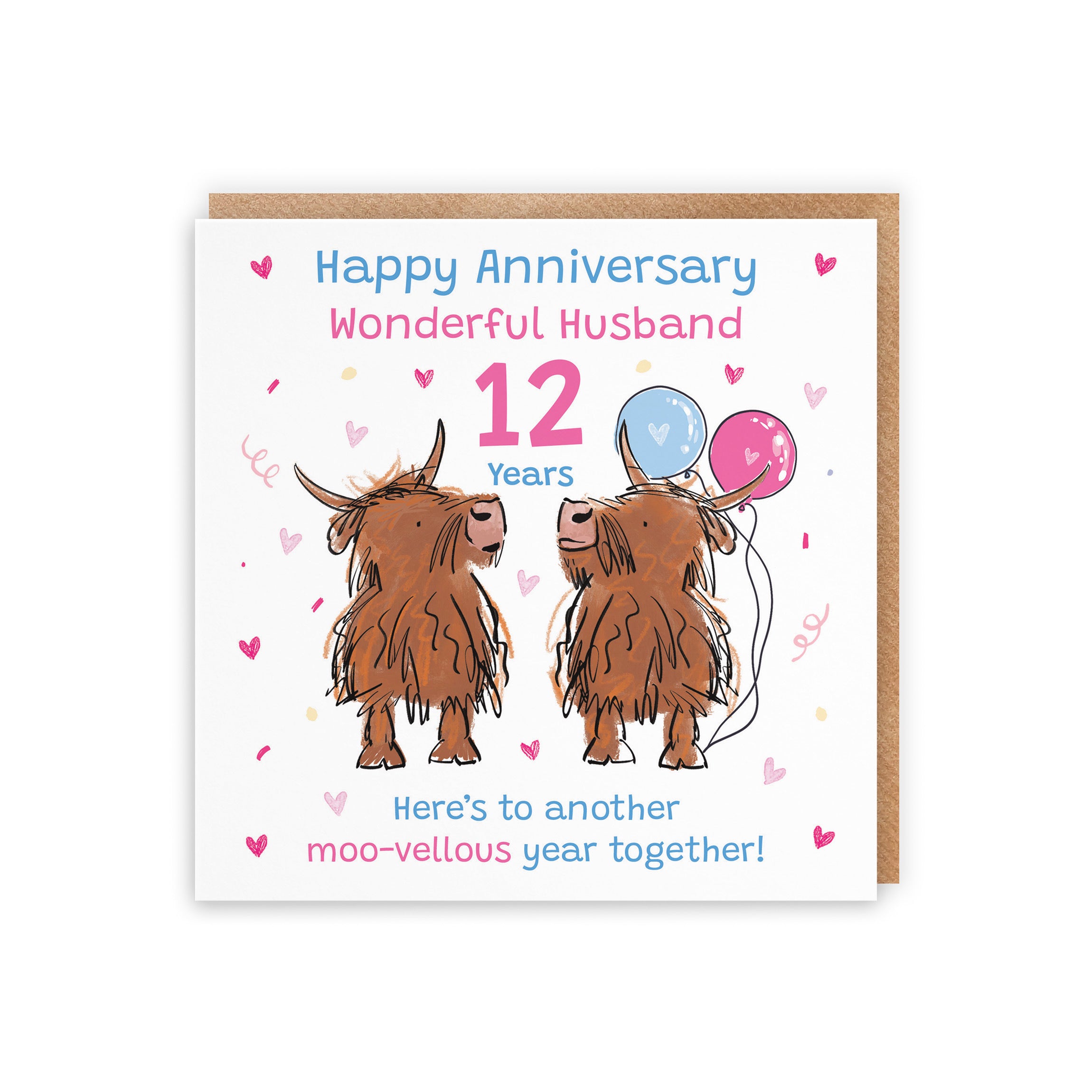 12th Husband Anniversary Card Highland Cows Animal Party - Default Title (RM01218)