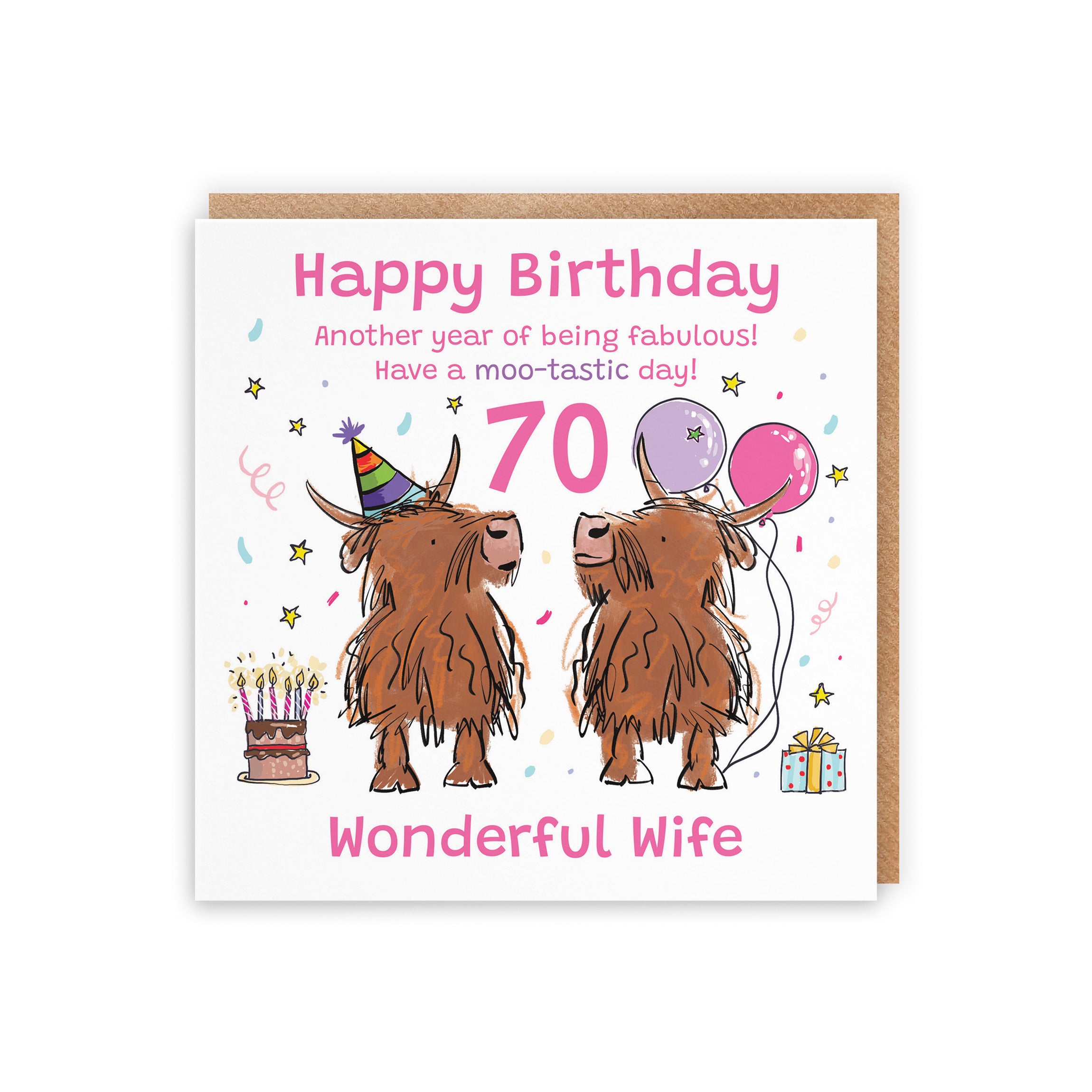 70th Wife Birthday Card Highland Cows Animal Party - Default Title (RM01220)