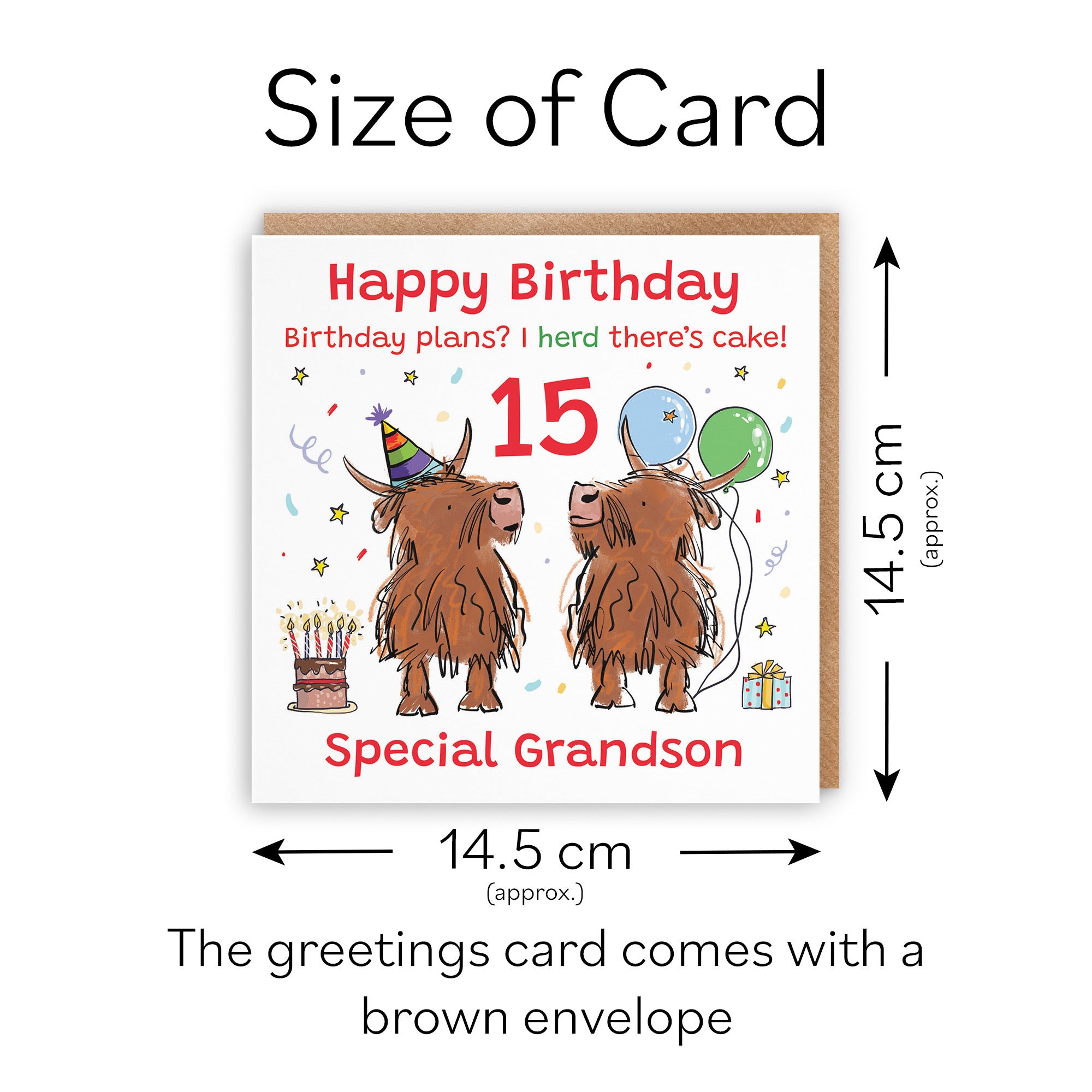 15th Grandson Birthday Card Highland Cows Animal Party - Default Title (RM01348)
