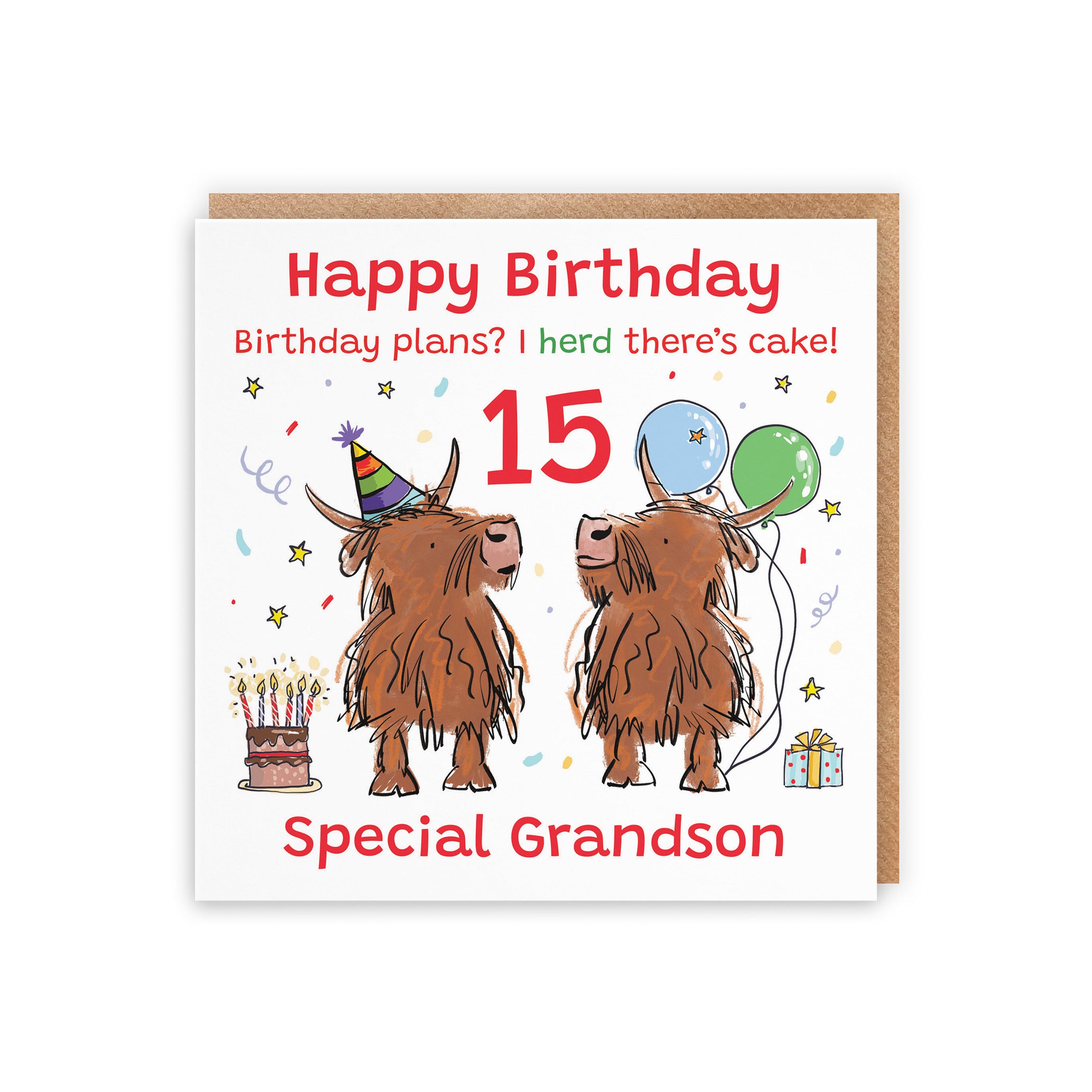 15th Grandson Birthday Card Highland Cows Animal Party - Default Title (RM01348)