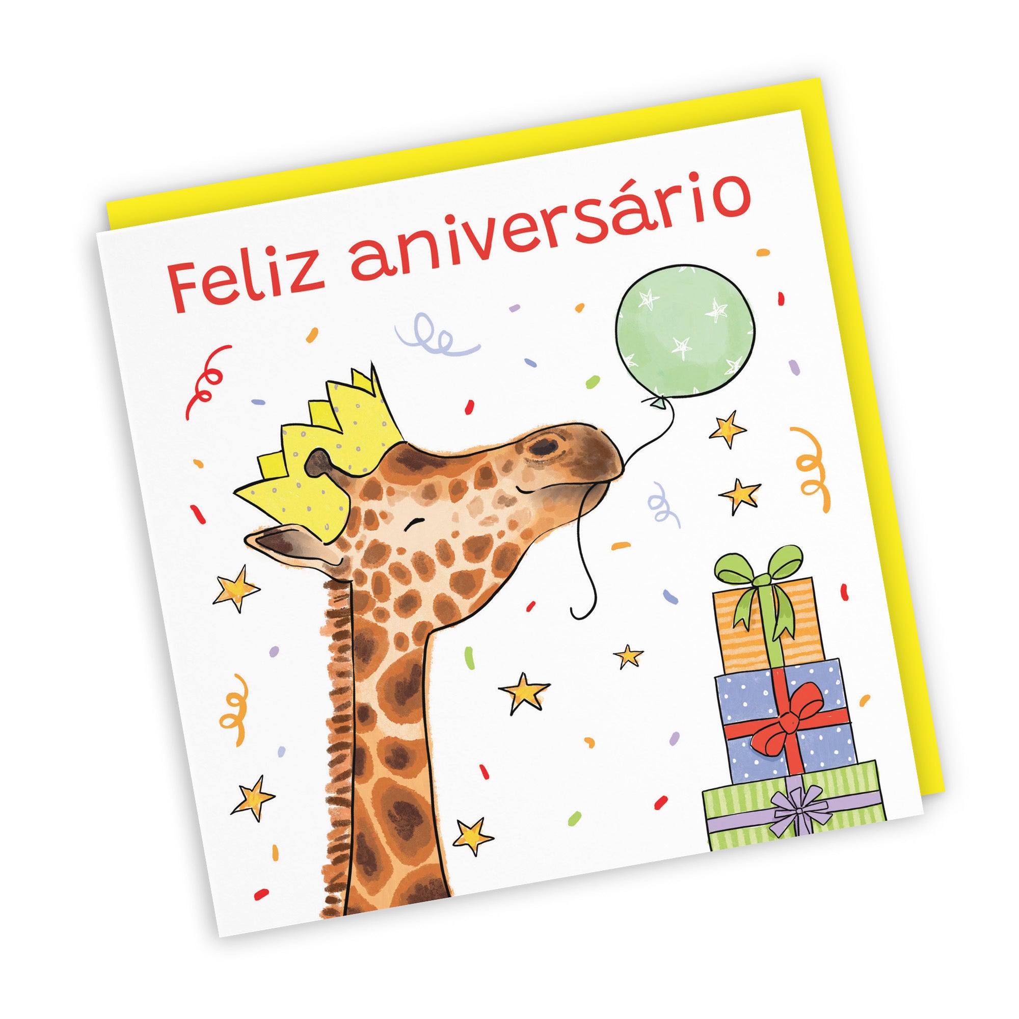 Portuguese Language Birthday Card Happy Giraffe Animal Party - Default Title (RM01427)