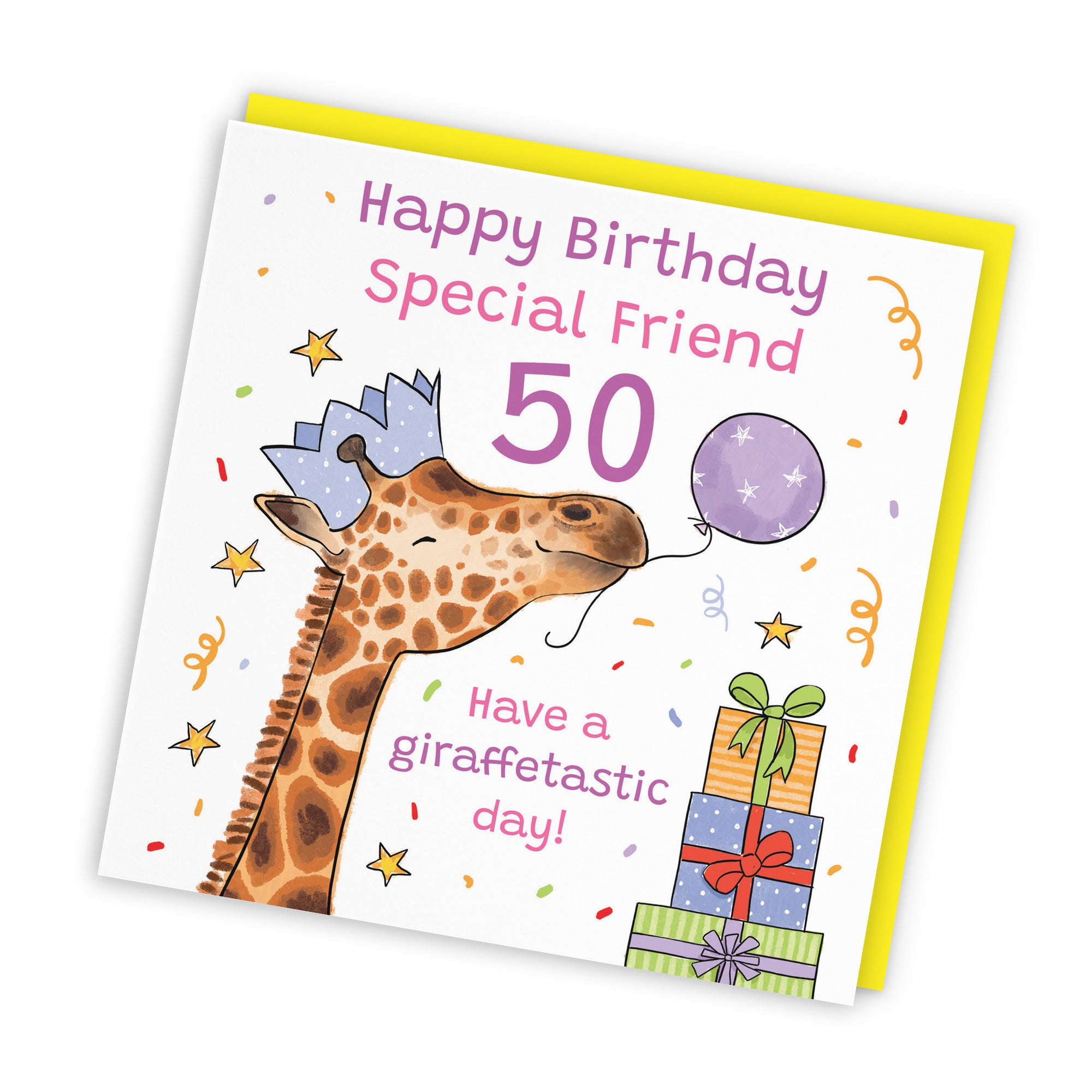 Female 50th Friend Birthday Card Happy Giraffe Animal Party - Default Title (RM01542)