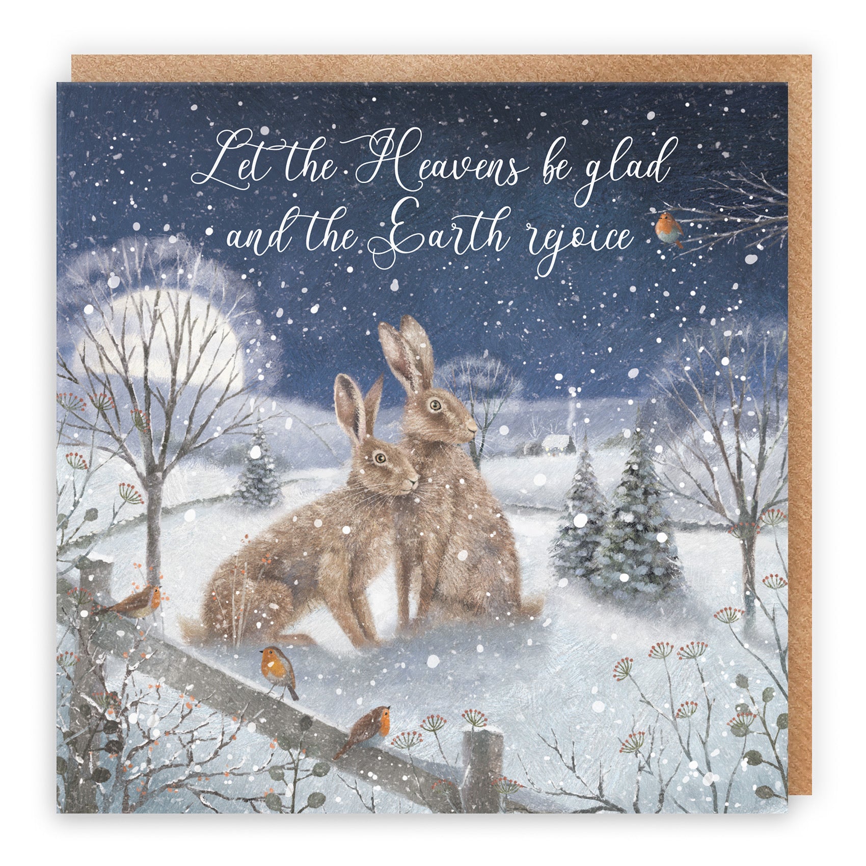 Christian Religious Christmas Card Let The Heavens Be Glad Snowy Hares Milo's - Default Title (RT03930)