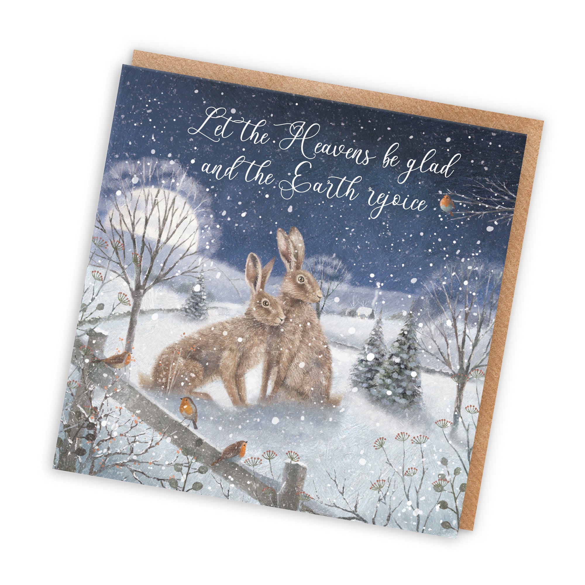 Christian Religious Christmas Card Let The Heavens Be Glad Snowy Hares Milo's - Default Title (RT03930)