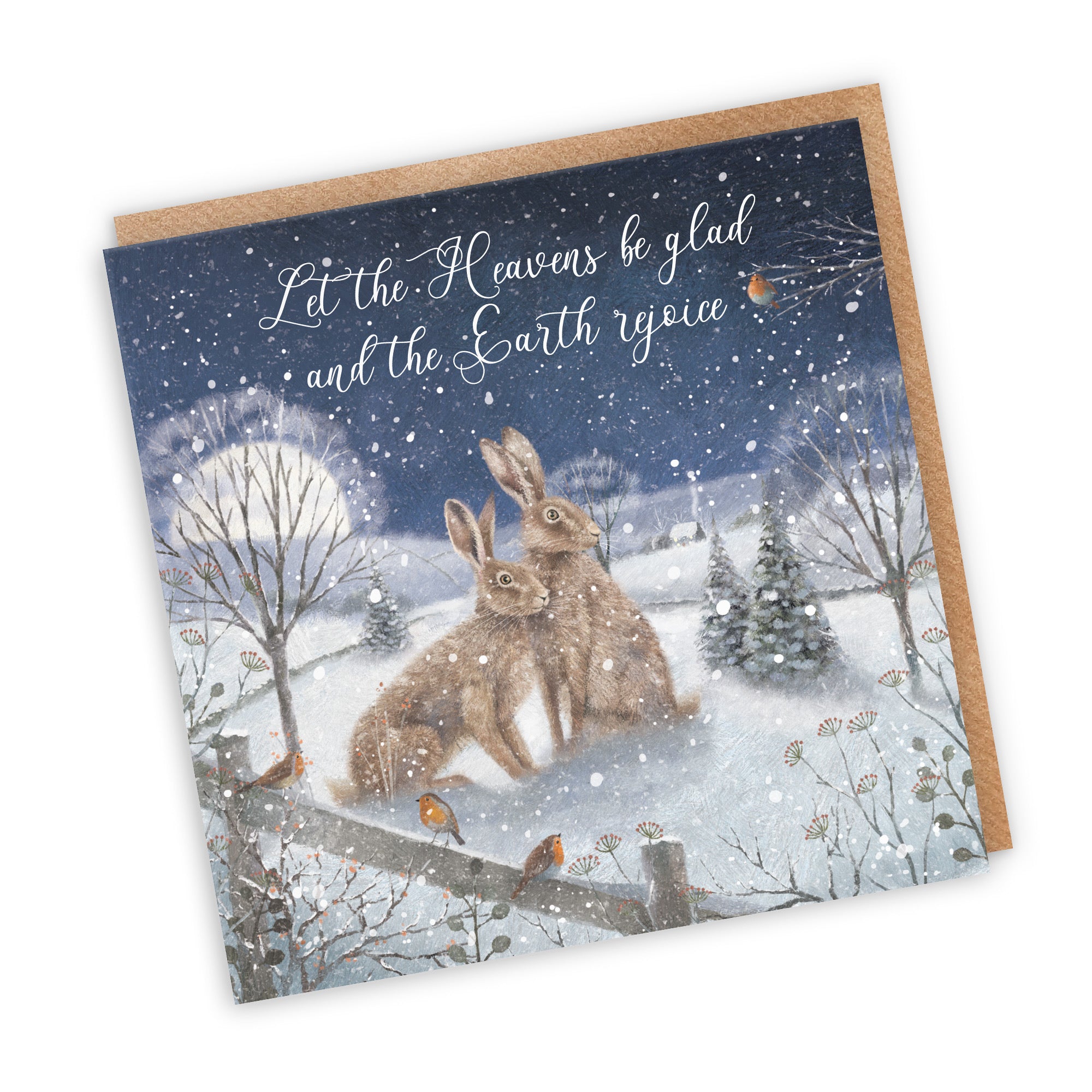 Christian Religious Christmas Card Let The Heavens Be Glad Snowy Hares Milo's - Default Title (RT03930)
