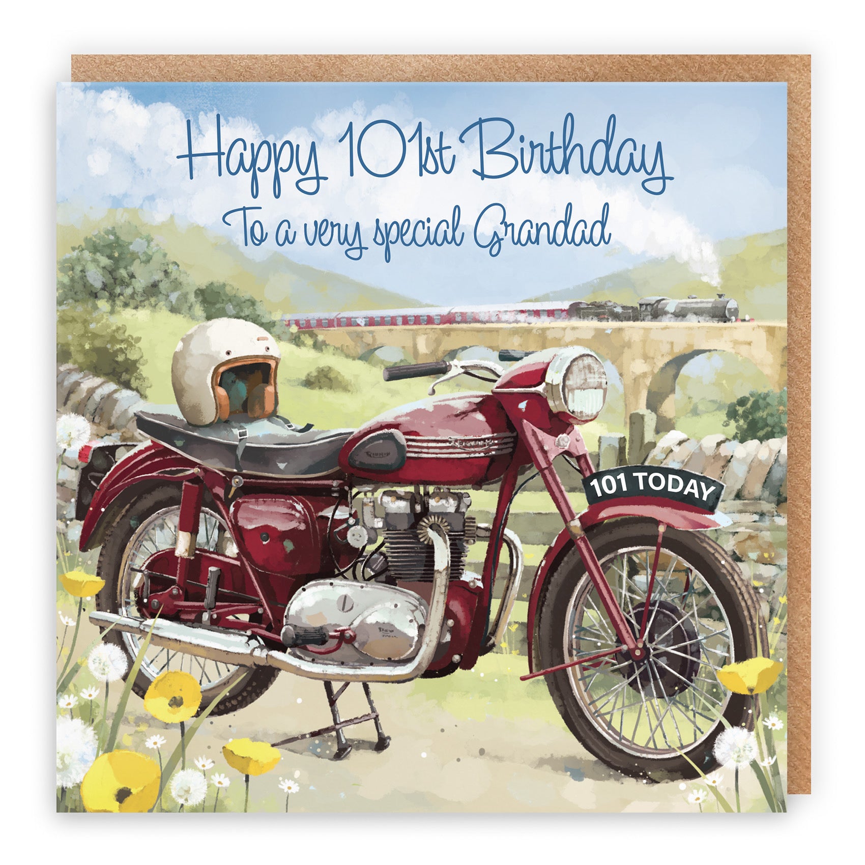 101st Grandad Birthday Card Vintage Motorbike Milo's Gallery - Default Title (RT05655)