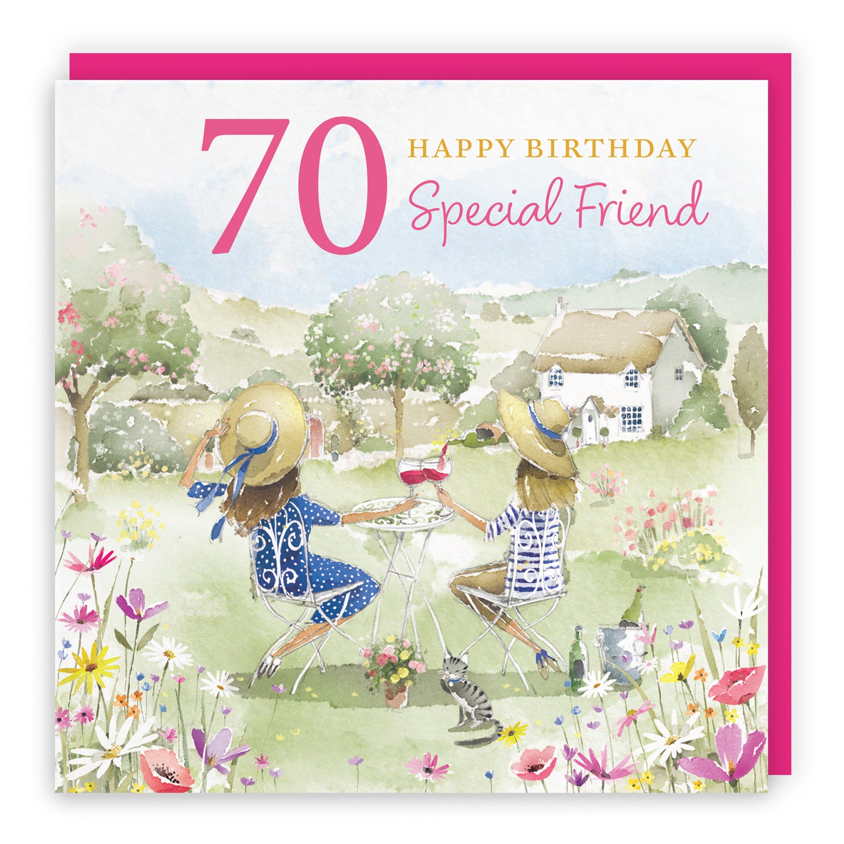 Female 70th Friend Birthday Card Countryside Garden Milo's Gallery - Default Title (RT06377)