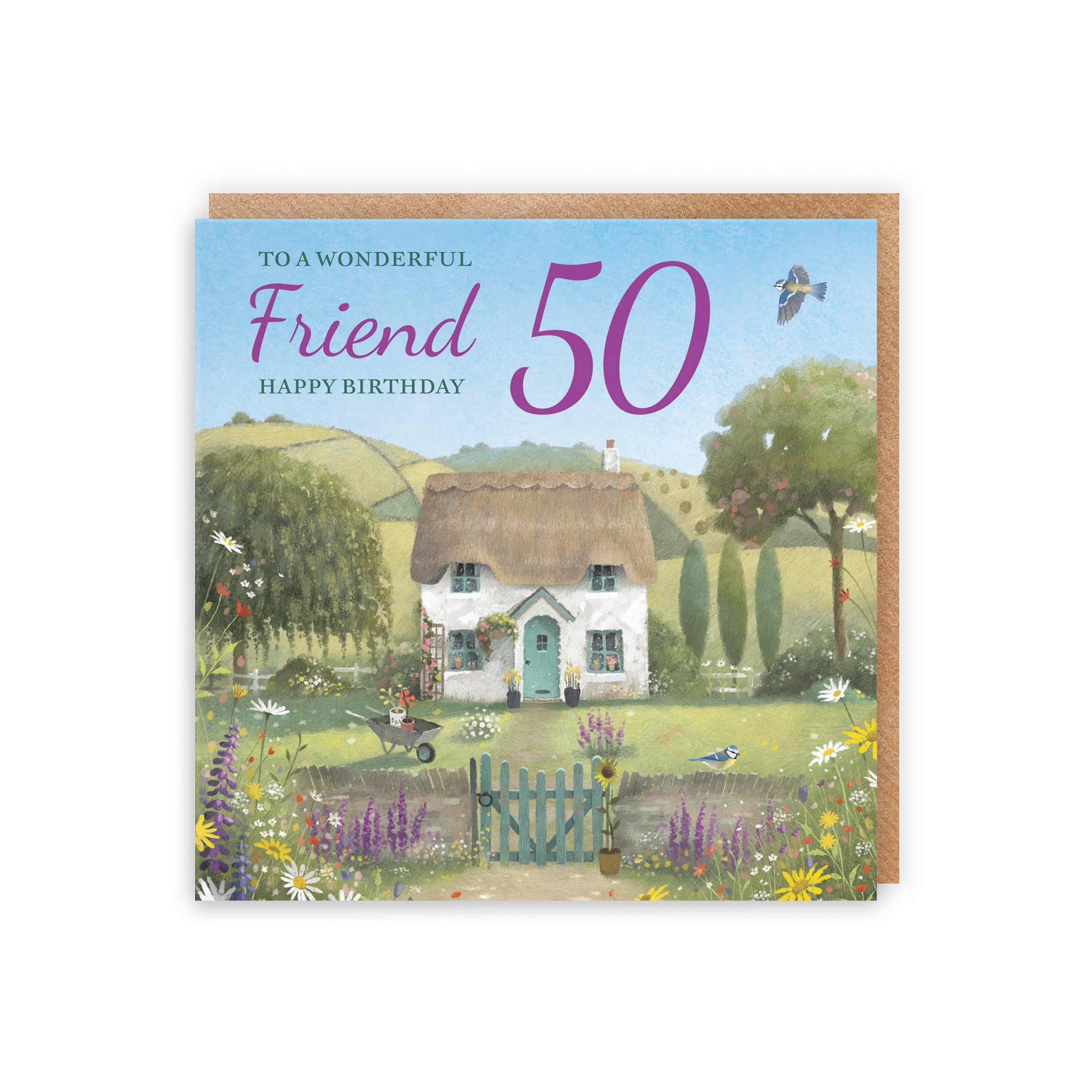 Female 50th Friend Birthday Card Thatched Cottage Milo's Gallery - Default Title (RT06638)