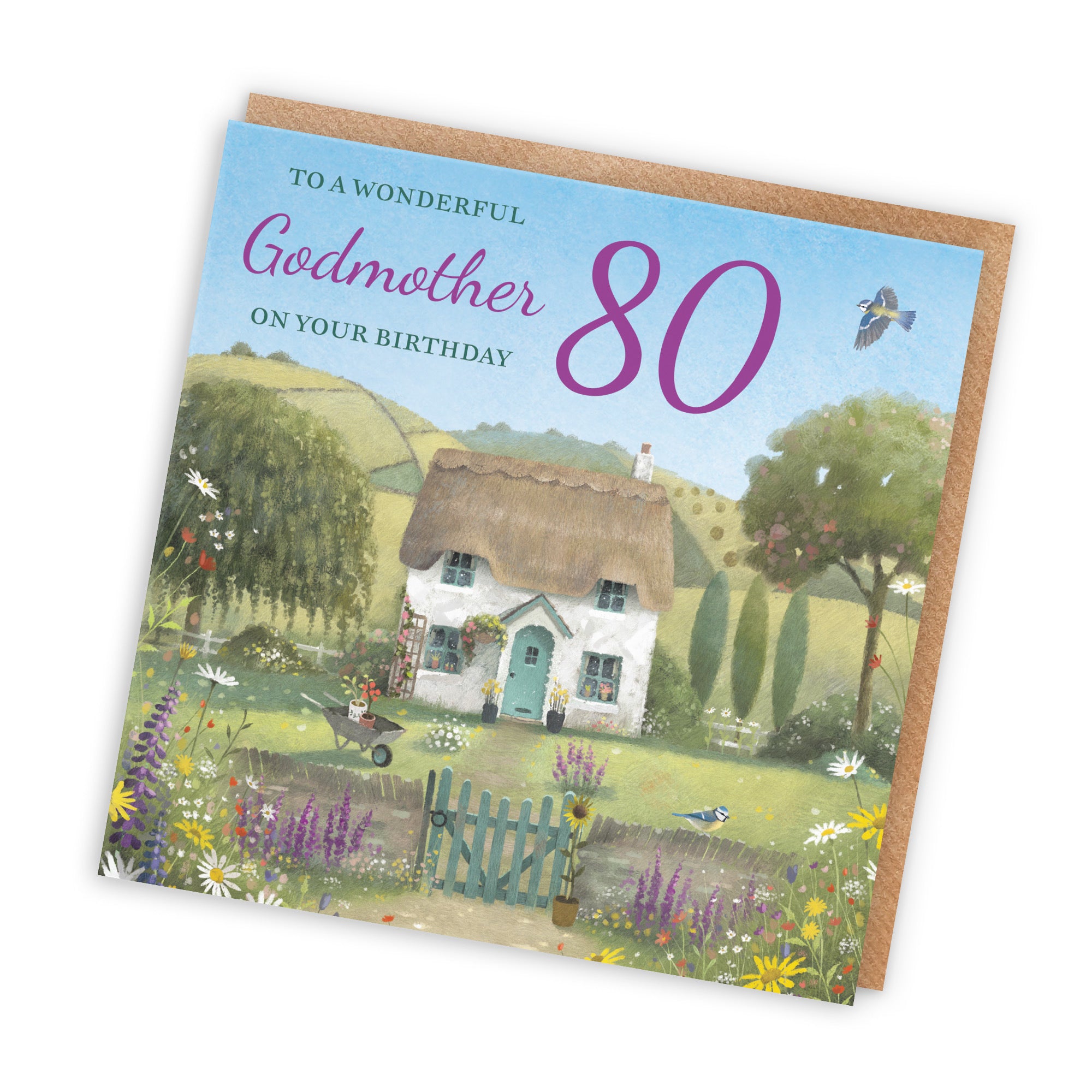 80th Godmother Birthday Card Thatched Cottage Milo's Gallery - Default Title (RT06657)