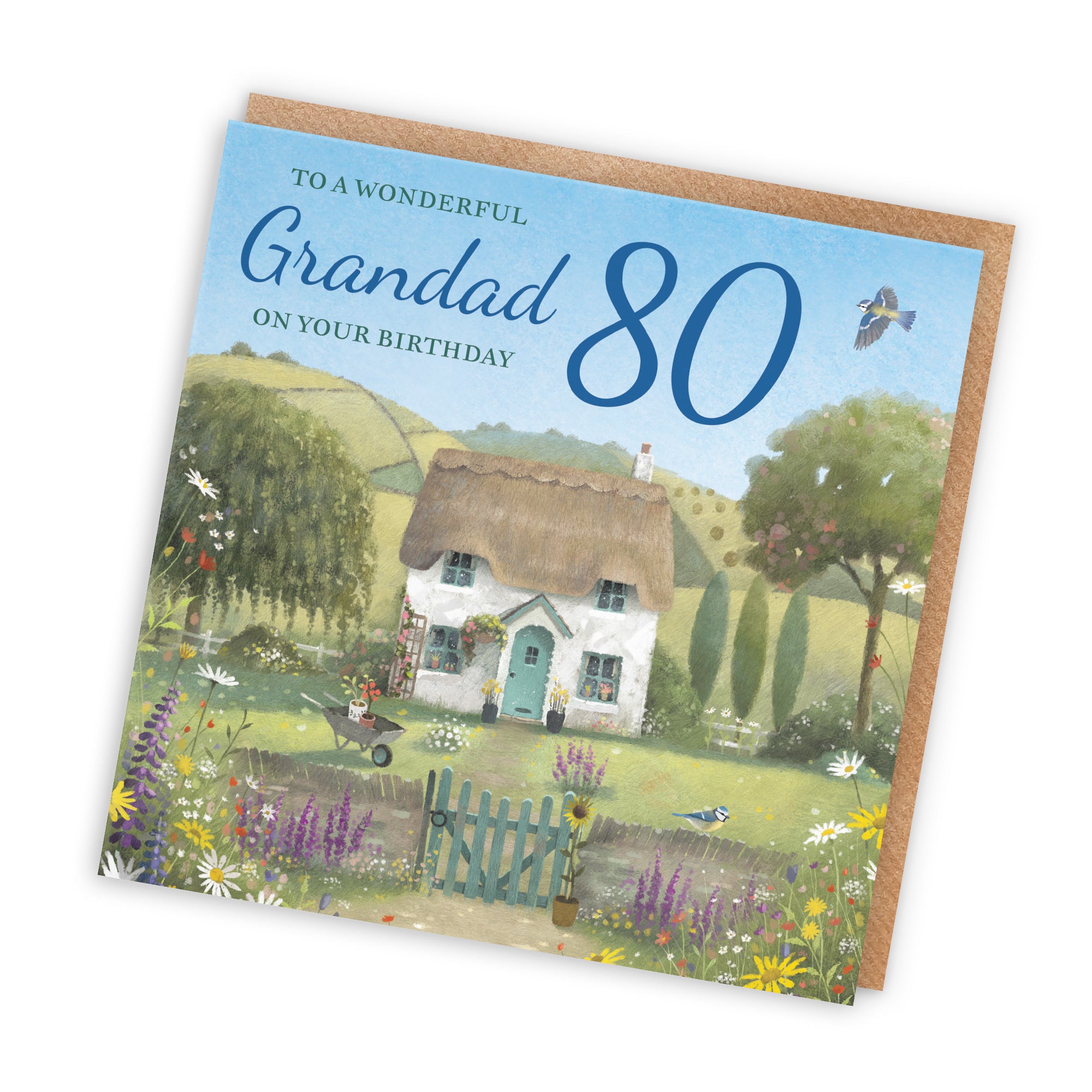80th Grandad Birthday Card Thatched Cottage Milo's Gallery - Default Title (RT06662)
