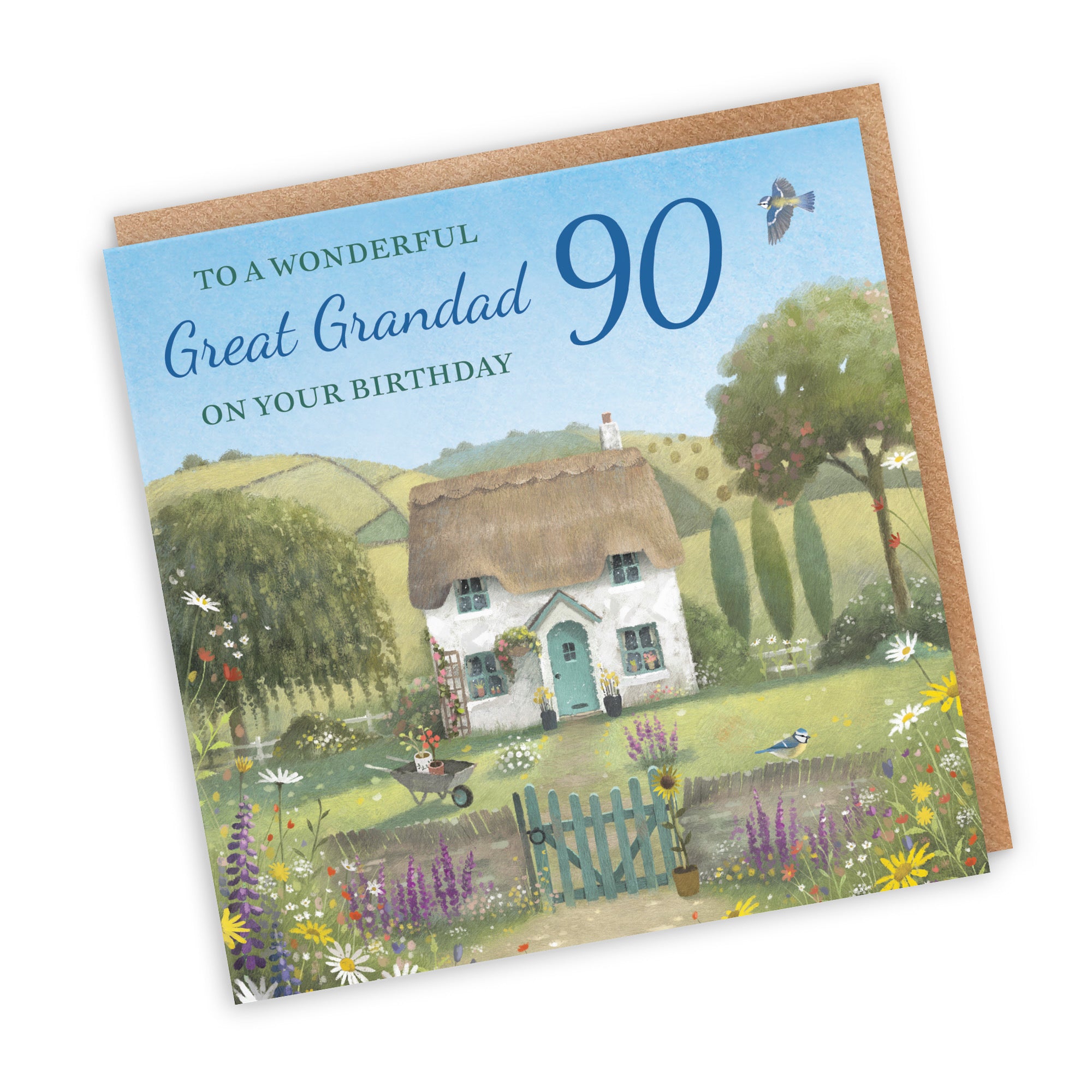 90th Great Grandad Birthday Card Thatched Cottage Milo's Gallery - Default Title (RT06696)