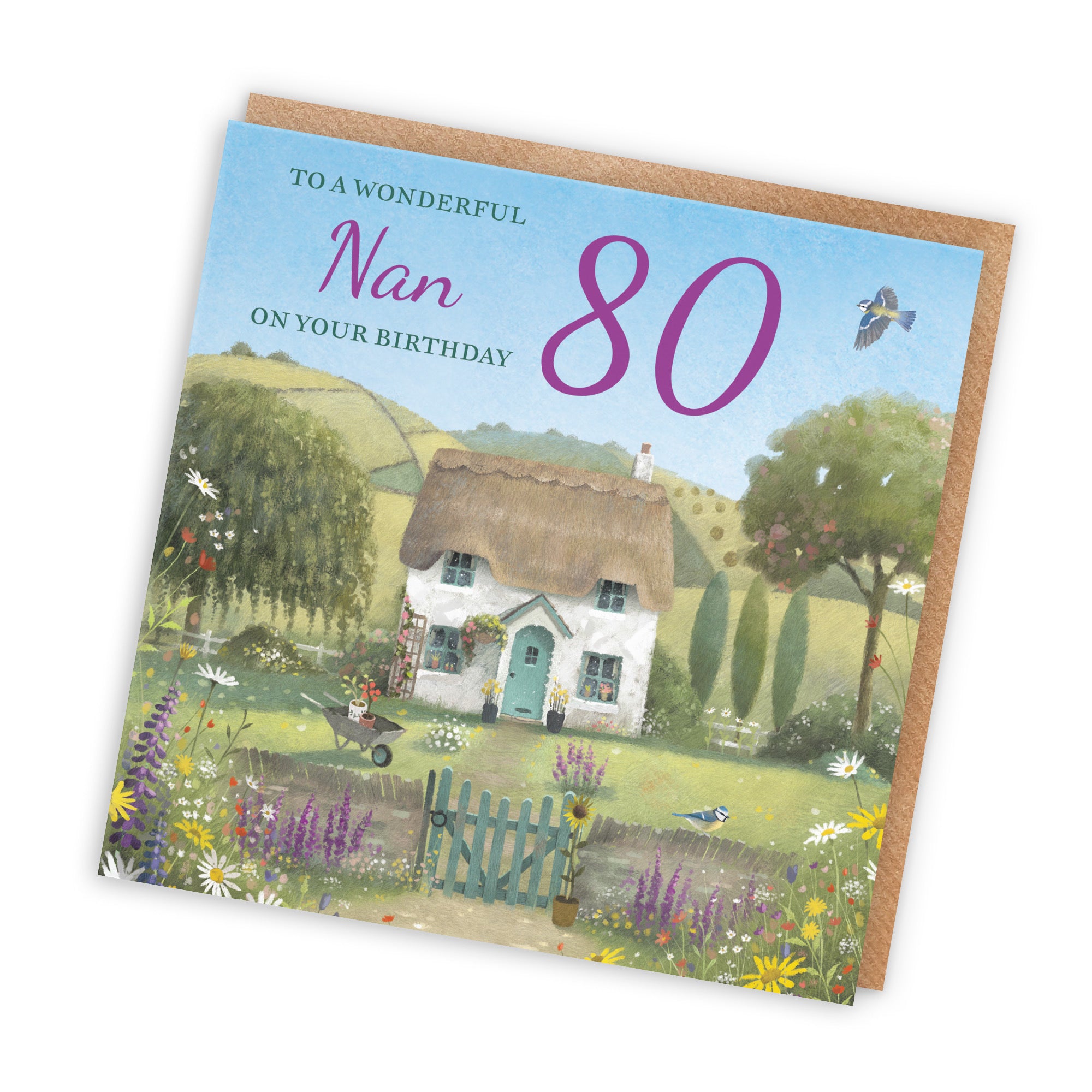80th Nan Birthday Card Thatched Cottage Milo's Gallery - Default Title (RT06736)