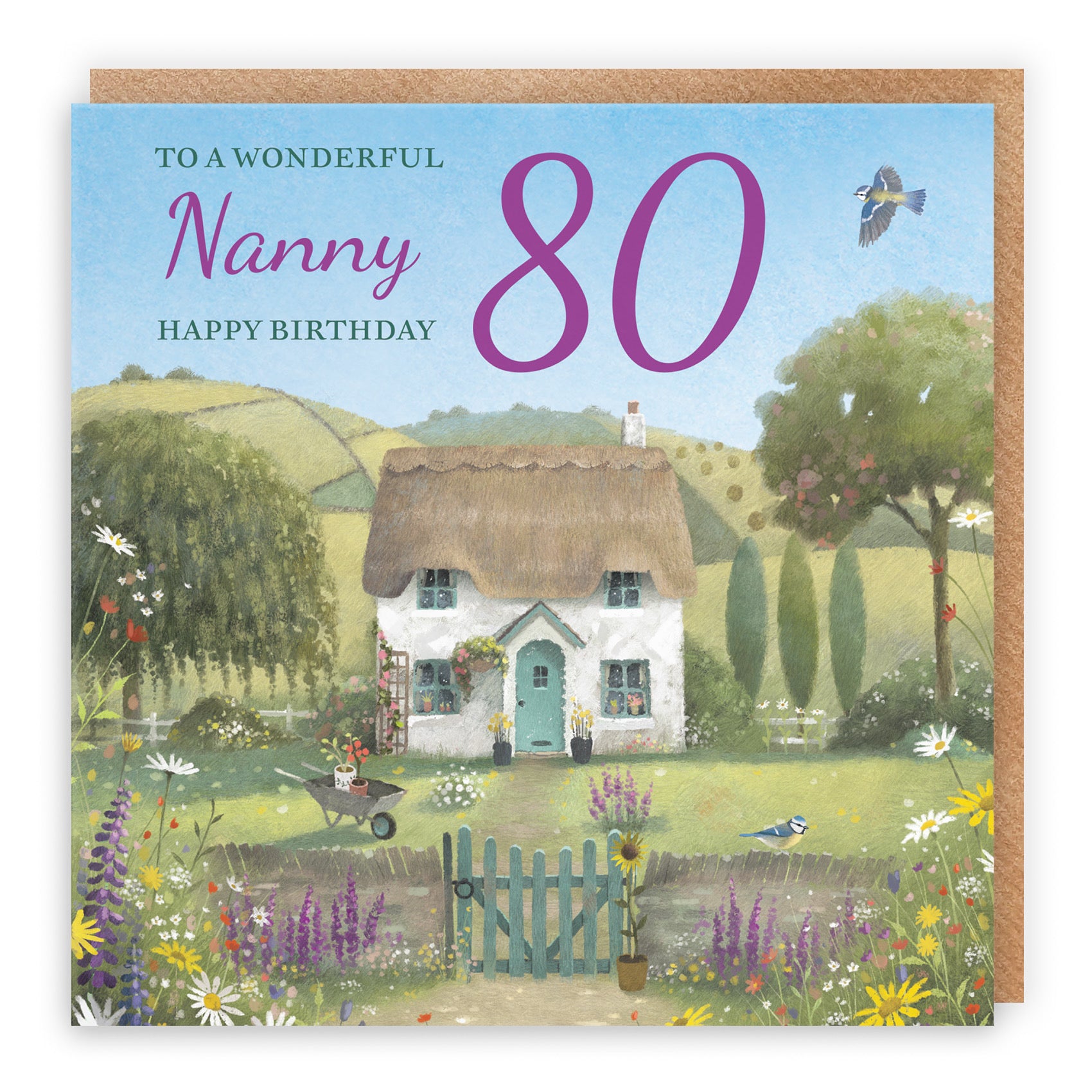 80th Nanny Birthday Card Thatched Cottage Milo's Gallery - Default Title (RT06743)