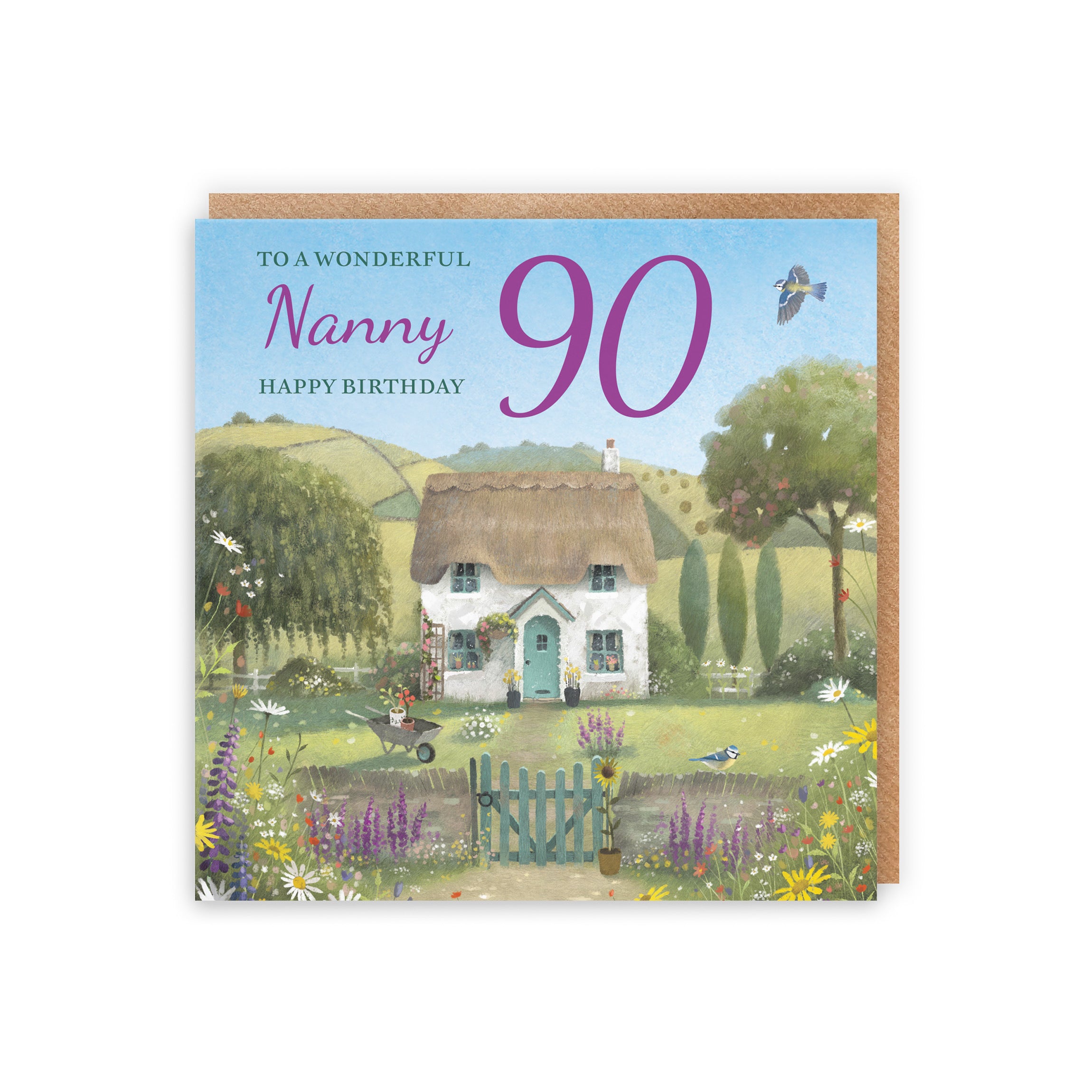 90th Nanny Birthday Card Thatched Cottage Milo's Gallery - Default Title (RT06744)