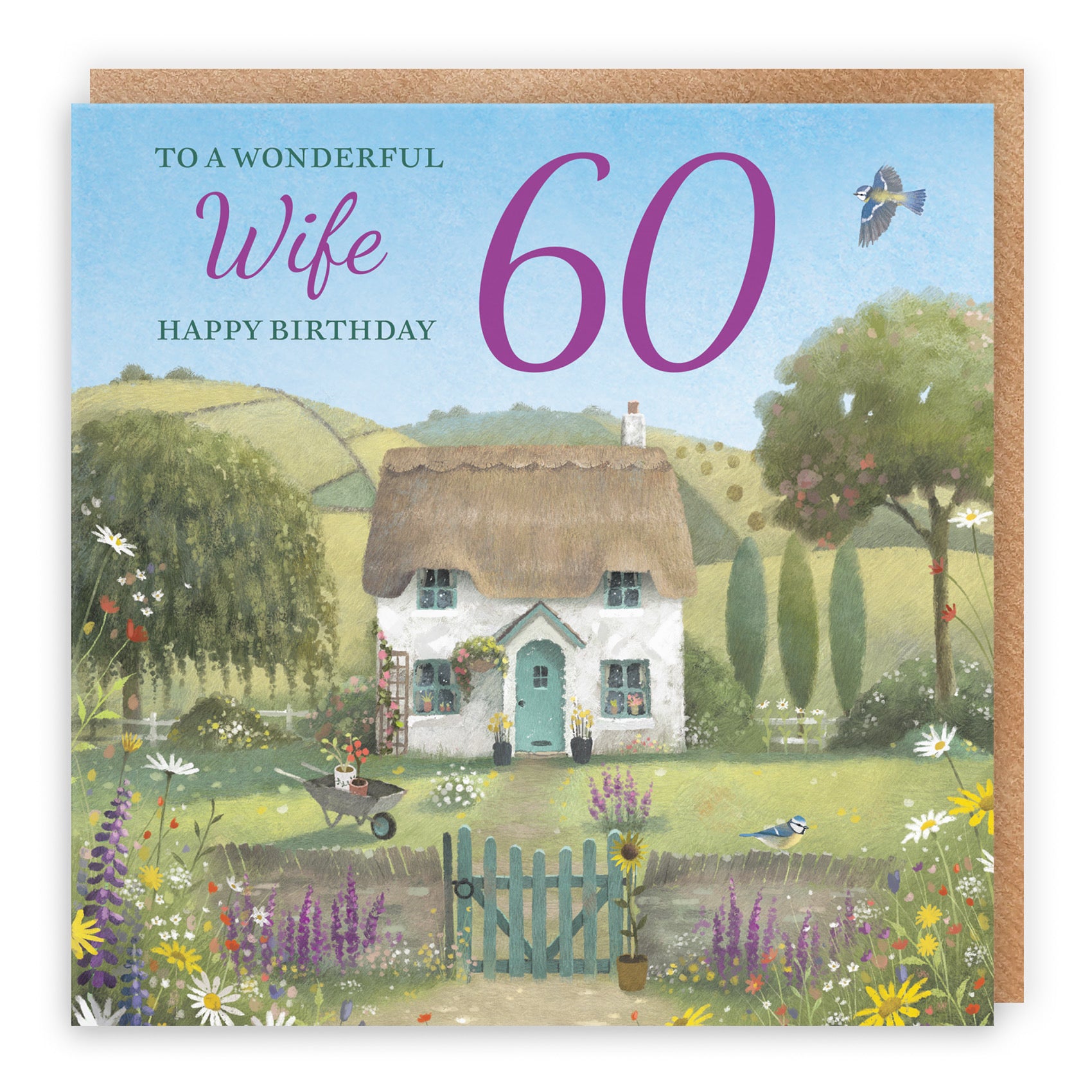 60th Wife Birthday Card Thatched Cottage Milo's Gallery - Default Title (RT06805)