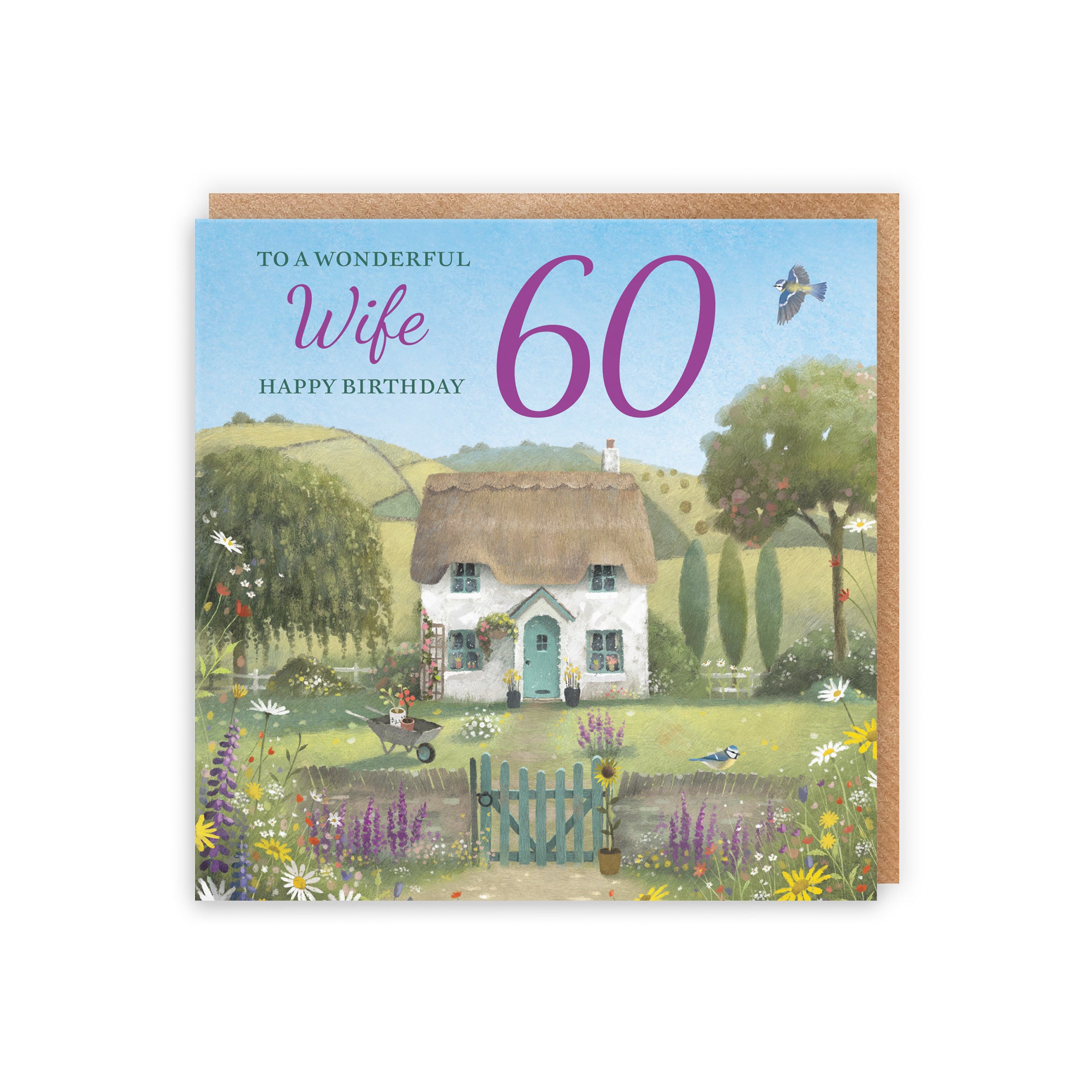 60th Wife Birthday Card Thatched Cottage Milo's Gallery - Default Title (RT06805)