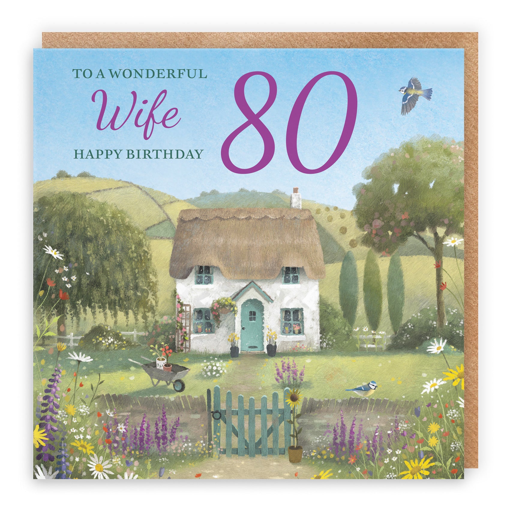 80th Wife Birthday Card Thatched Cottage Milo's Gallery - Default Title (RT06809)
