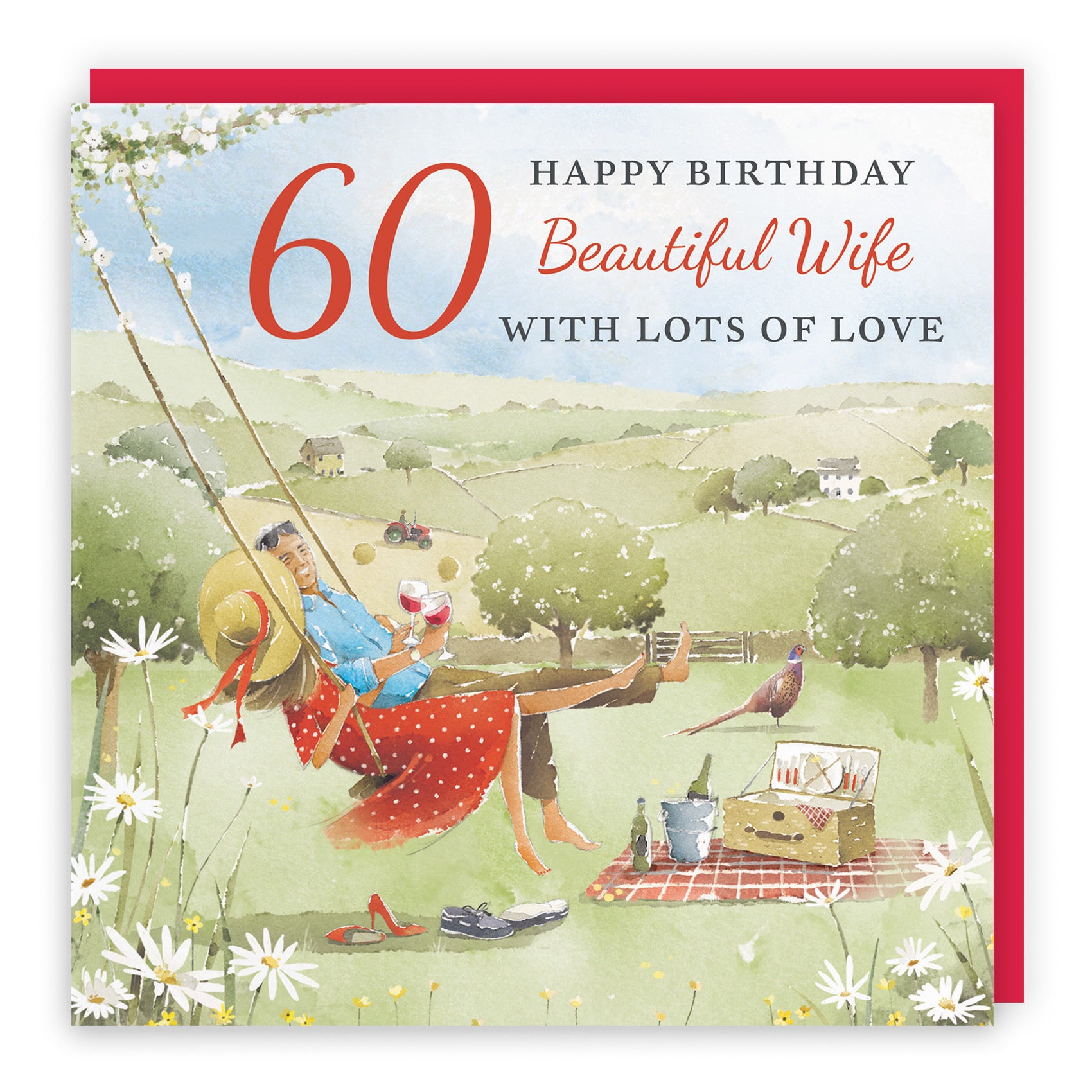 60th Wife Birthday Card Meadow Picnic Milo's Gallery - Default Title (RT06902)