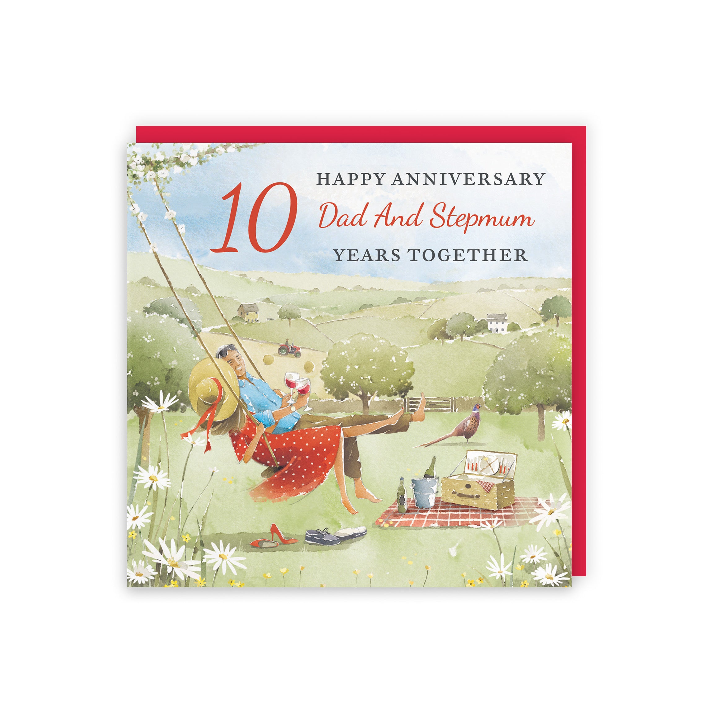 10th Dad And Stepmum Anniversary Card Meadow Picnic Milo's Gallery - Default Title (RT06973)