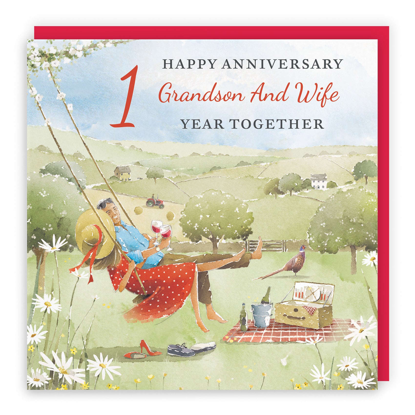 1st Grandson And Wife Anniversary Card Meadow Picnic Milo's Gallery - Default Title (RT07024)
