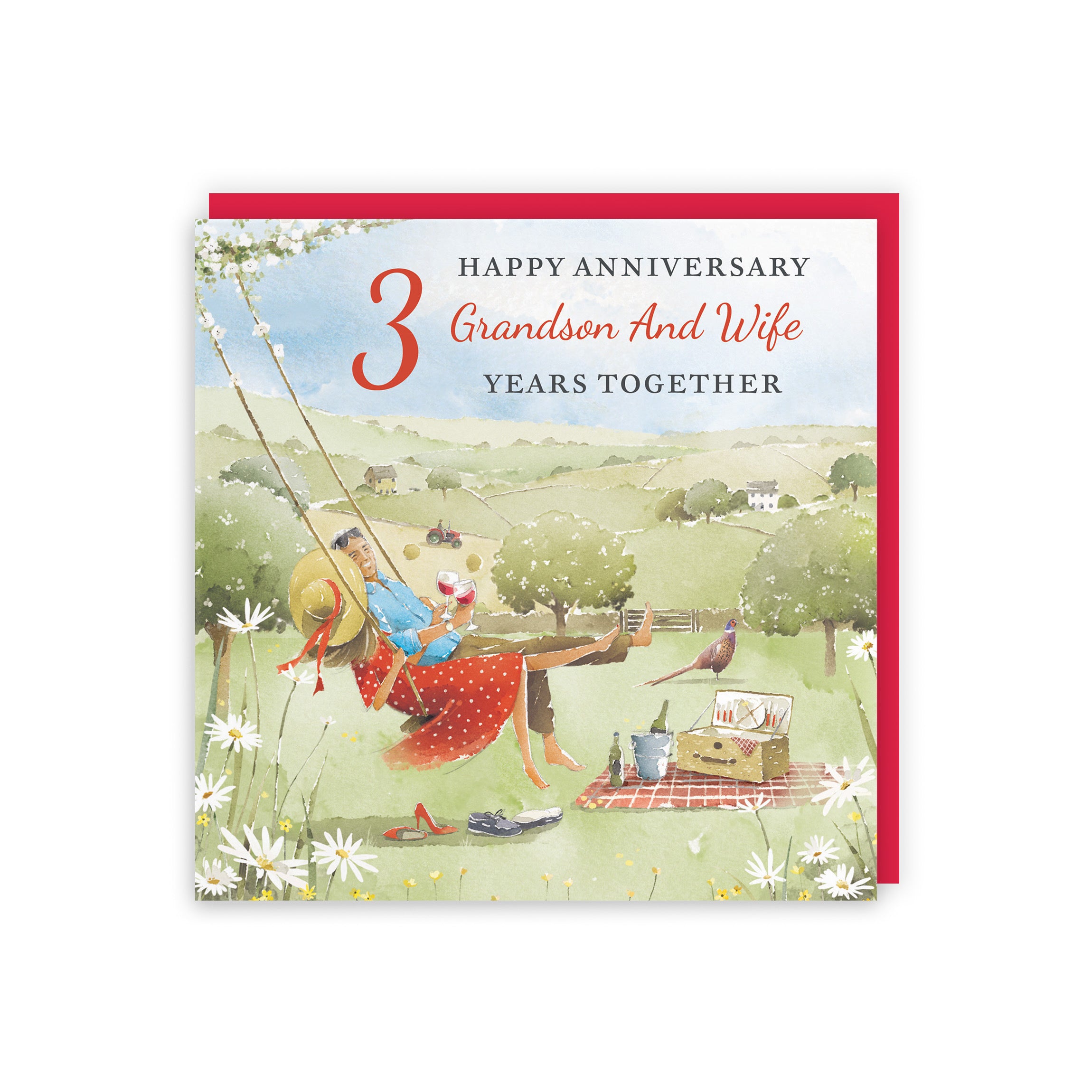 3rd Grandson And Wife Anniversary Card Meadow Picnic Milo's Gallery - Default Title (RT07026)