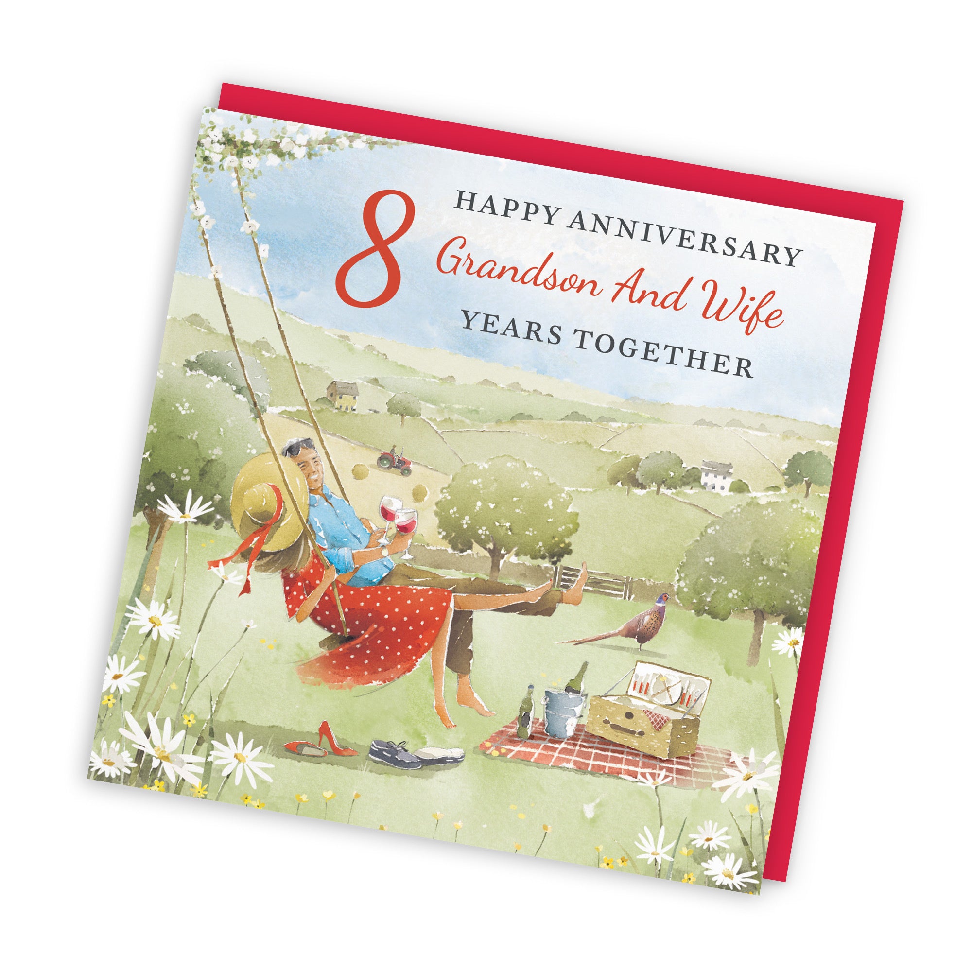 8th Grandson And Wife Anniversary Card Meadow Picnic Milo's Gallery - Default Title (RT07031)